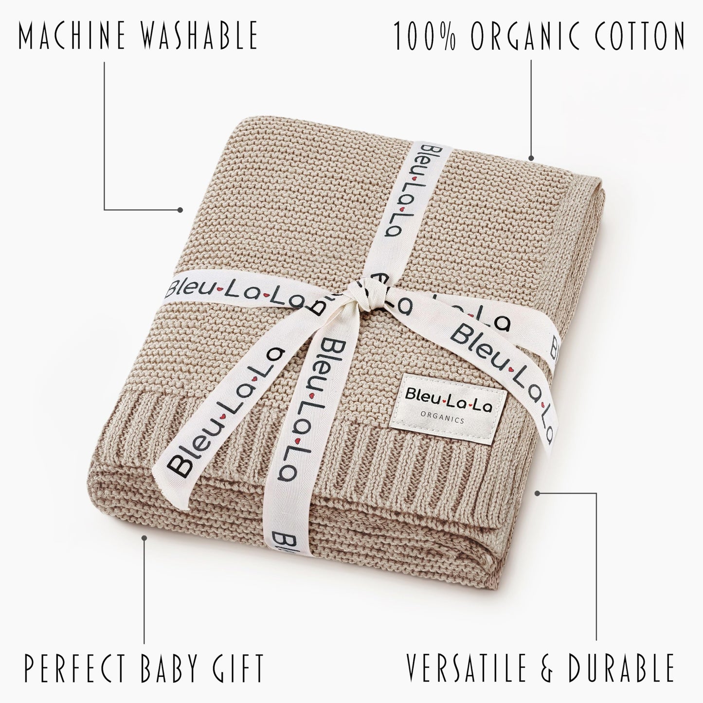 Bleu La La Luxury Organic Cotton Lightweight Knit Baby Blanket (05 - Heritage - Oatmeal)