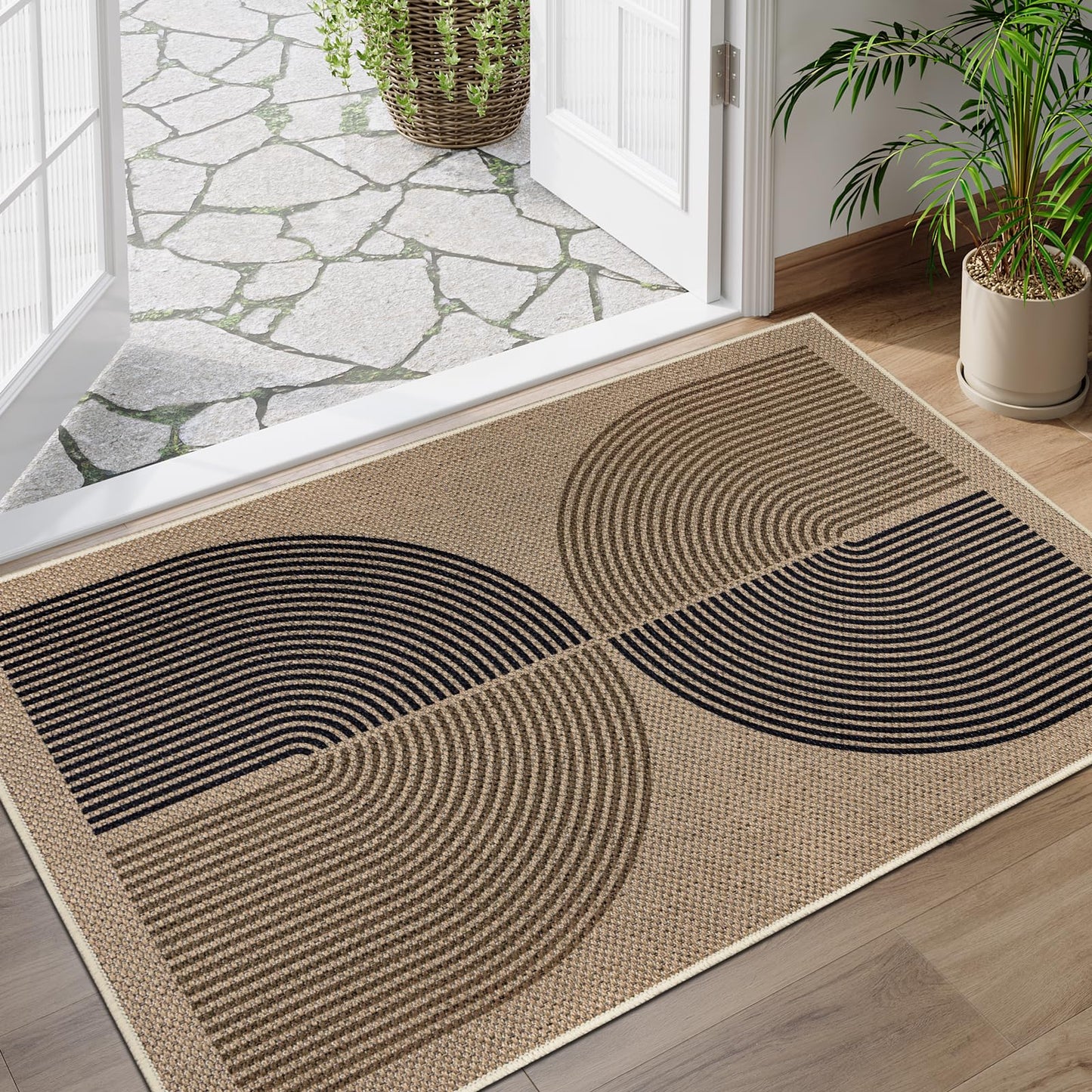 Capslpad Indoor Doormat 32"x48", Non-Slip Absorbent Dirt Resist Front Back Door Mat, Modern Easy Jute Entrance Door Mat, Washable Low-Profile Geometric Inside Floor Mats for Entryway, Nature