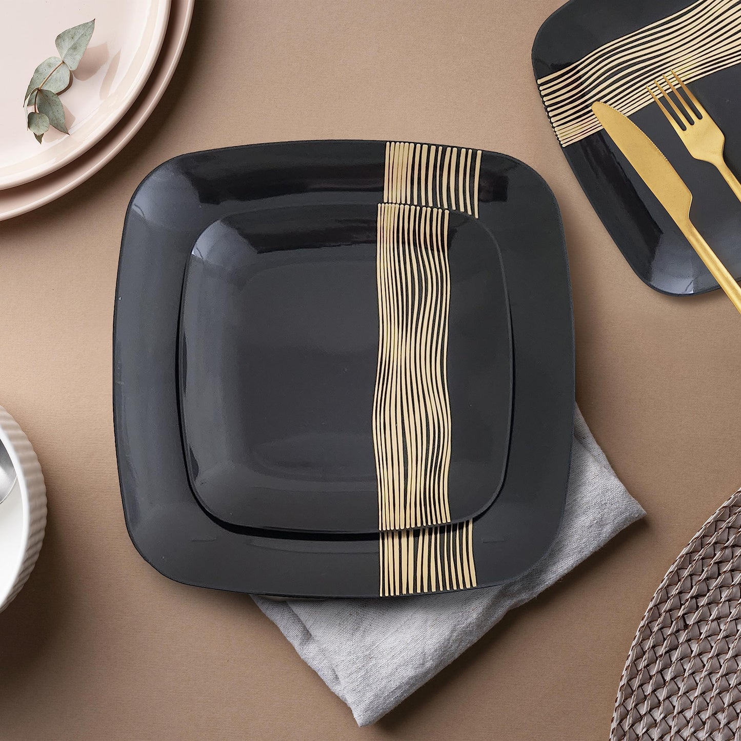 R-kay Black And Gold Plates For Party - 40 Pack - 10.25 Inch And 7.5 Inch - Heavy Duty Disposable Plates