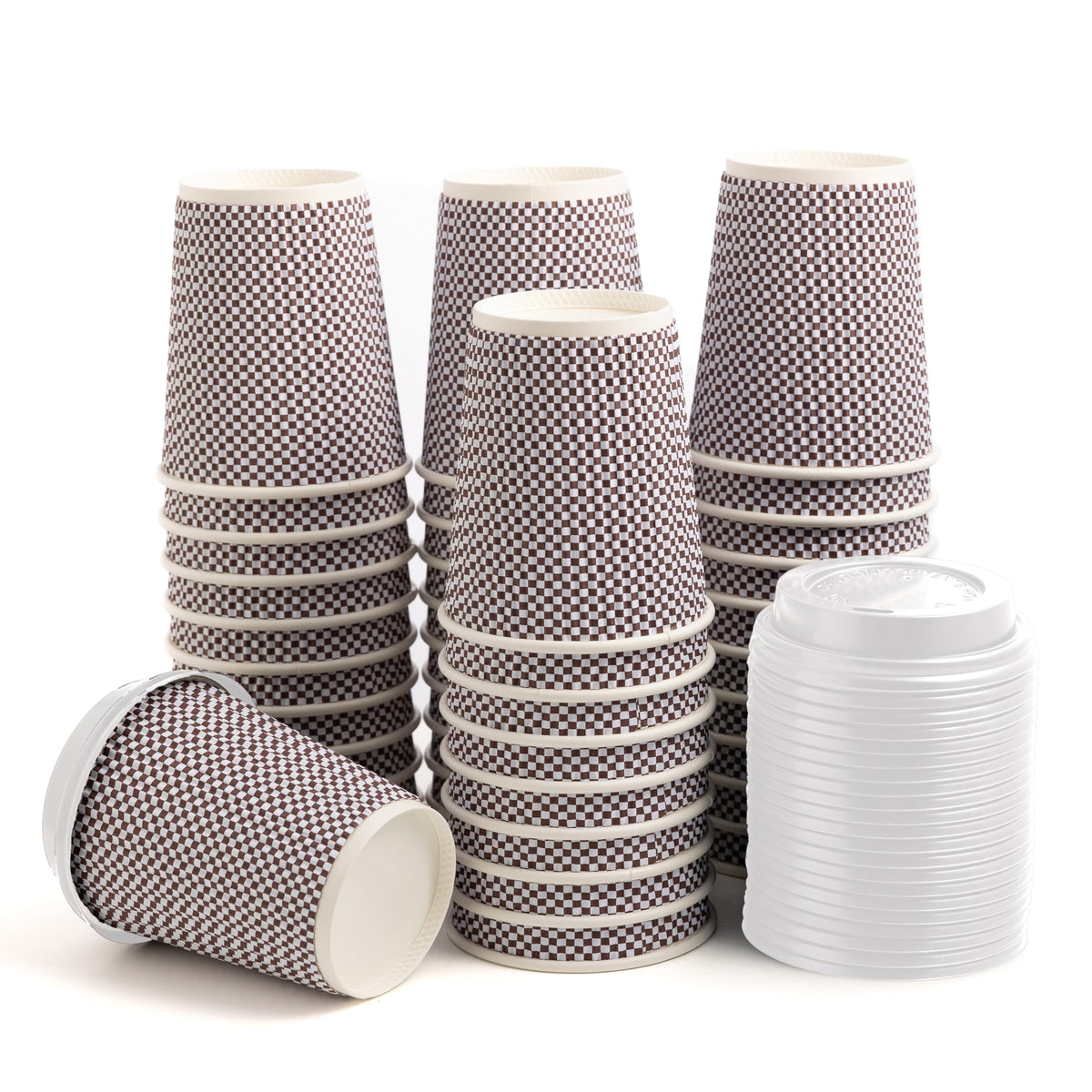 Blue Lake 8 oz Disposable Coffee Cups with New & Improved Odorless White lids, 100 Count, Premium Double Wall Insulated Hot Beverage Cups, No Need for Sleeves