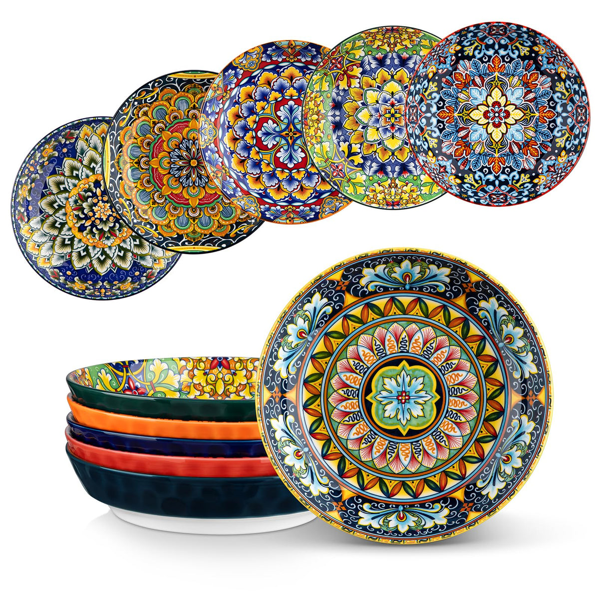 vancasso Pasta Bowls, Ceramic Salad Bowls of 6, 32 oz Large Corlorful Serving Bowls, Dishwasher & Microwave Safe Soup Bowls, Pasta Plates