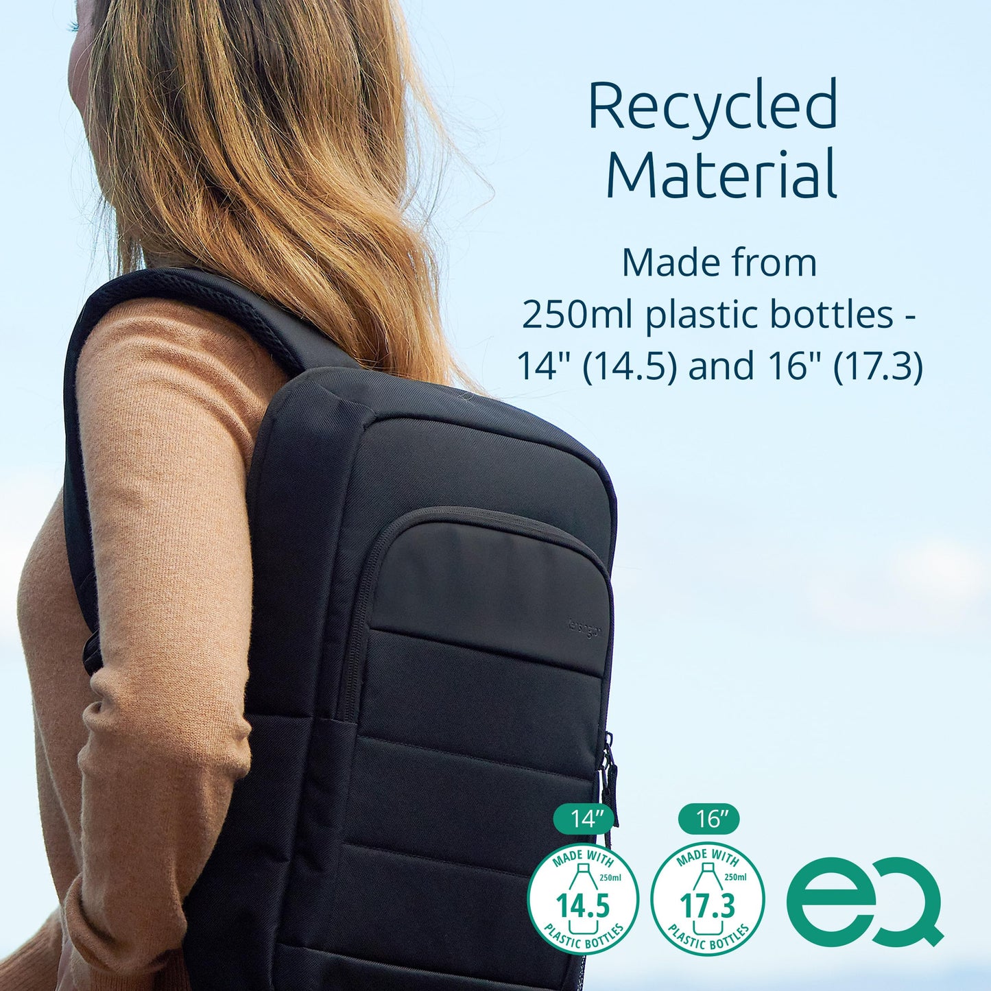 Kensington EQ 14" Laptop Backpack - Protective with Padded Straps and Breathable Mesh Fabric, Made from 14.5 x 250ml plastic bottles - for Laptops Up to 14" (K60391WW)