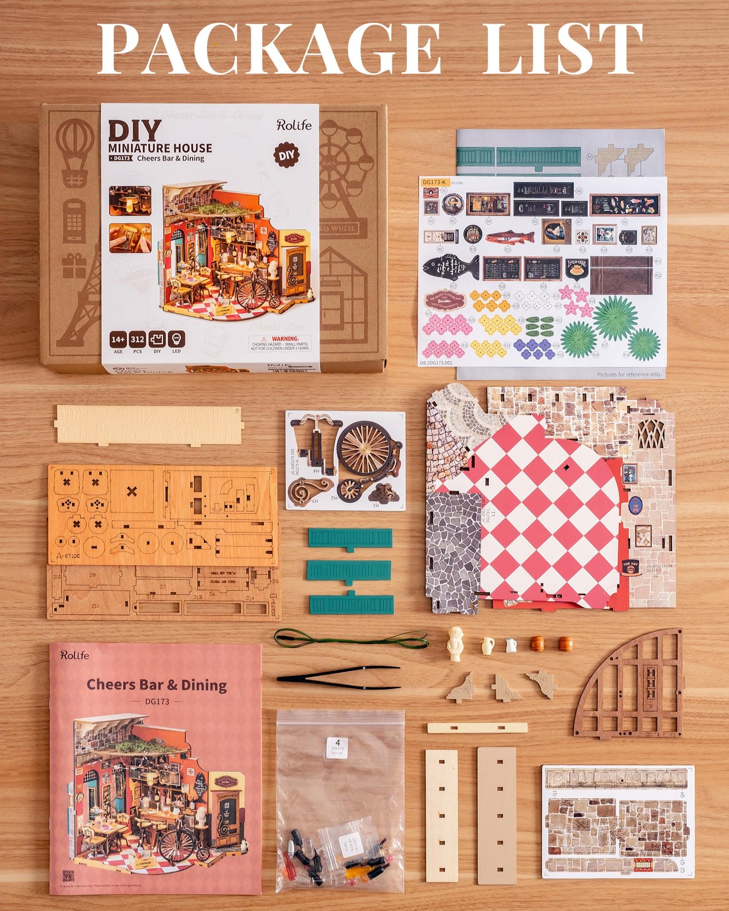 Rolife DIY Miniature House Kit for Adults, Mini Wooden Dollhouse Kit, Tiny House Diorama Building Kits-Birthday Christmas Craft Hobbies Gift for Teens Kids (Cheers Bar & Dining)