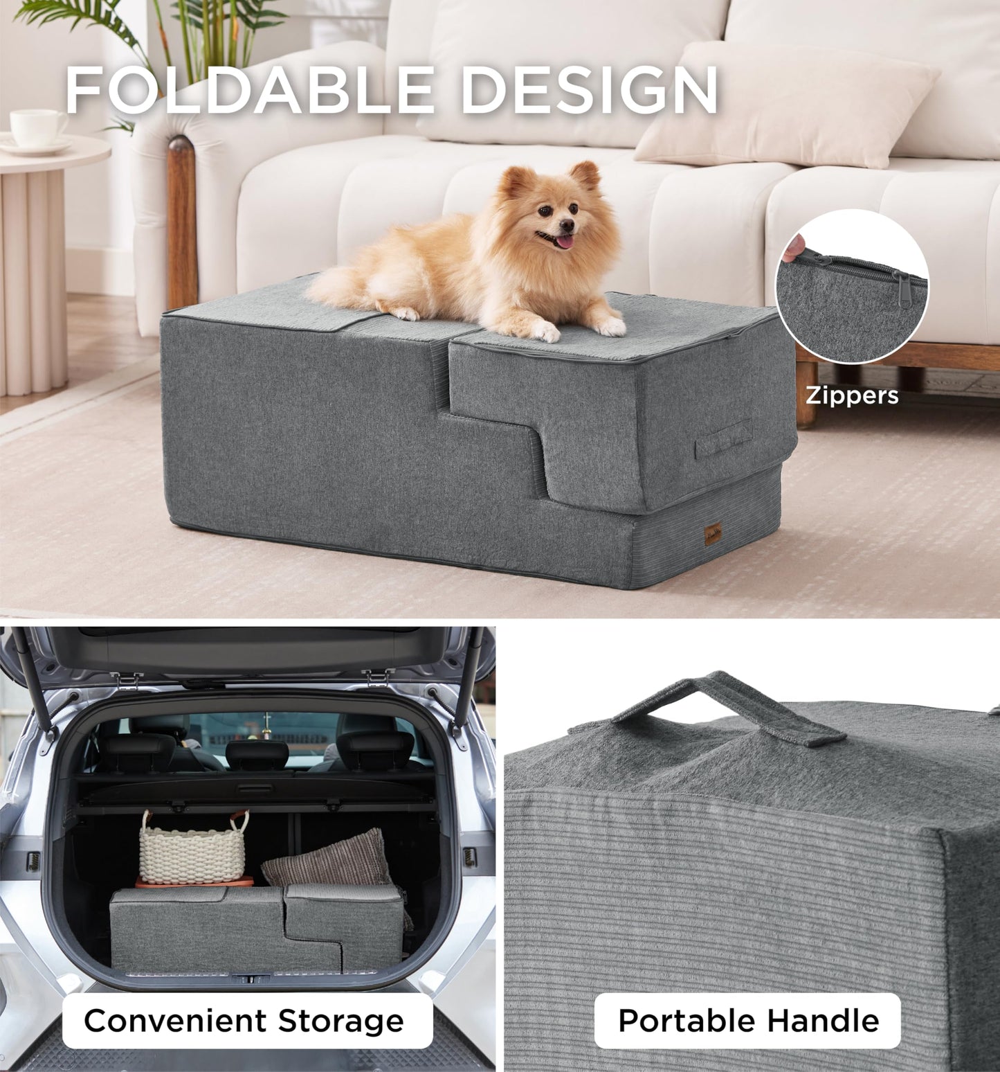 Made4Pets Dog Stairs for Small Dogs High Beds Extra Wide 28" W 35D Foam, 4-Step 18" H Folding Blanced Dog Ramp for High Beds Couch Sofa Chair, Pet Stairs Dog Steps Non-Slip Bottom Cat Stairs-Grey