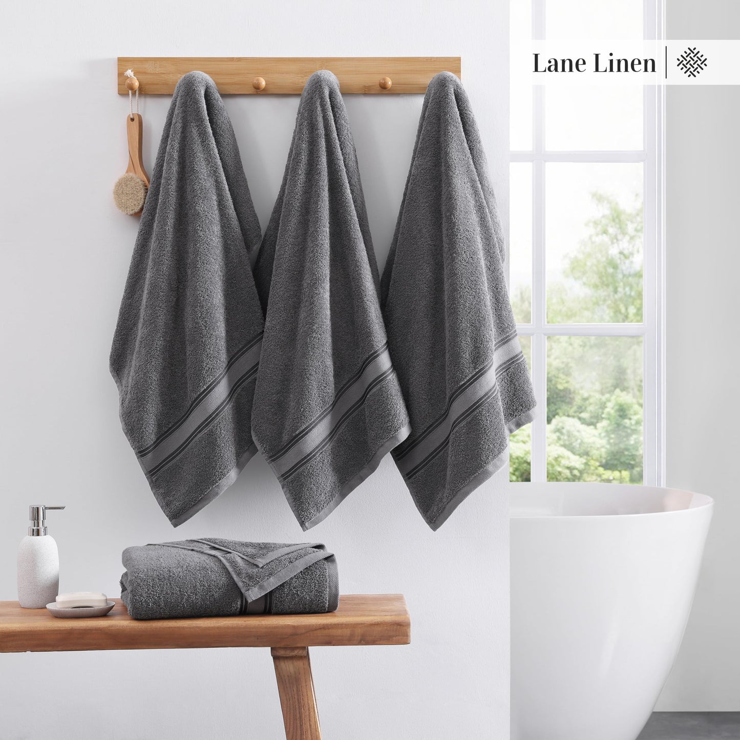 Lane Linen Bath Towels 4 Pack (30" x 60") - Zero Twist 100% Cotton Bathroom Towels, 450 GSM Soft & Aborbent Large Bath Towels, Quick Dry Shower Towels, Oversized Bath Towel Set - Cool Grey