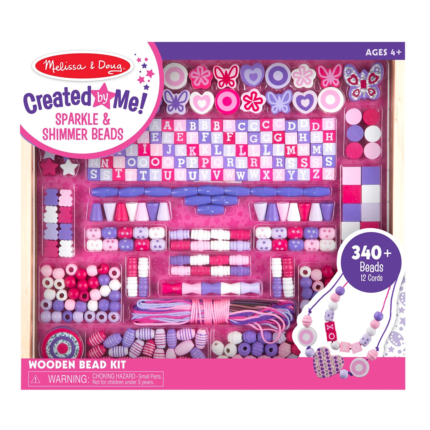 Melissa & Doug Sparkle & Shimmer Wooden Bead Set: 340 Beads and 12 Laces for Jewelry-Making