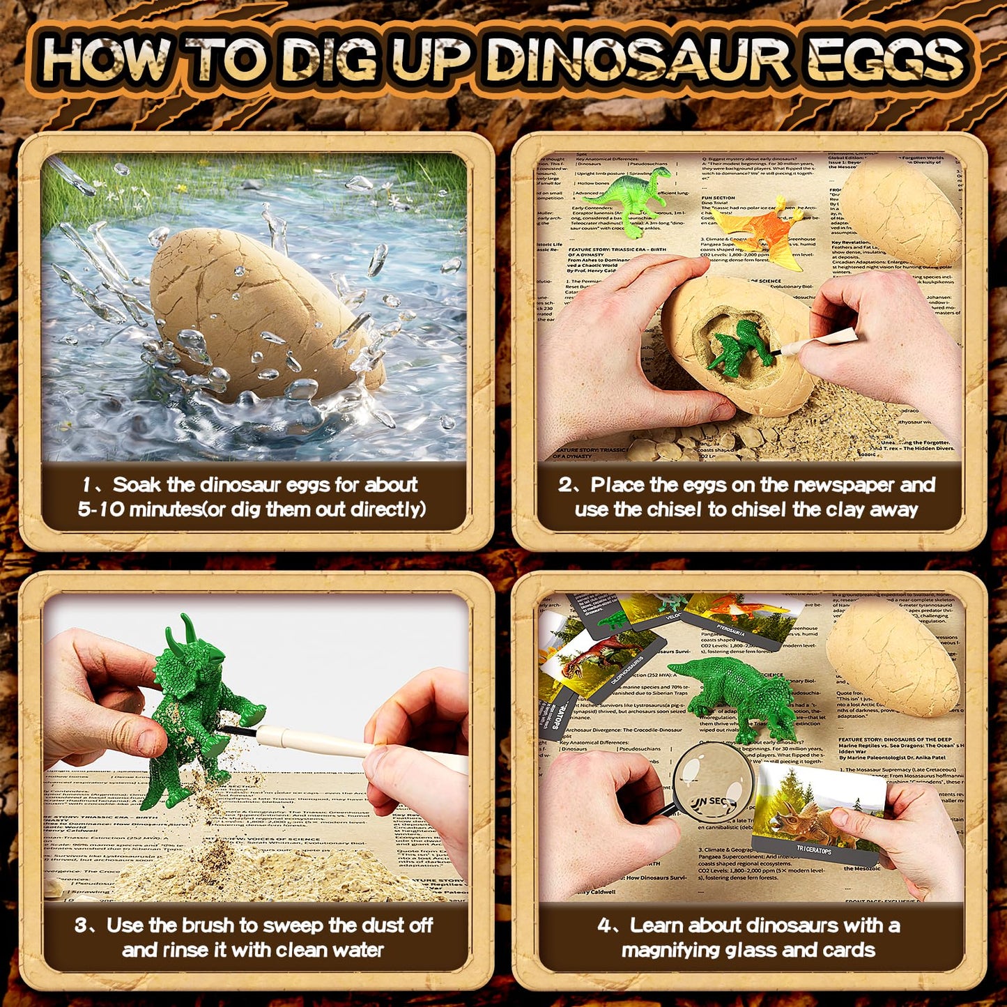24 Dinosaur Eggs Excavation Dig Kit - Dinosaur Toys for Kids - Break Open Eggs and Discover 24 Cute Dinosaurs - Archaeology Preschool Science Crafts，STEM Science & Educational Toys Make Great Kids