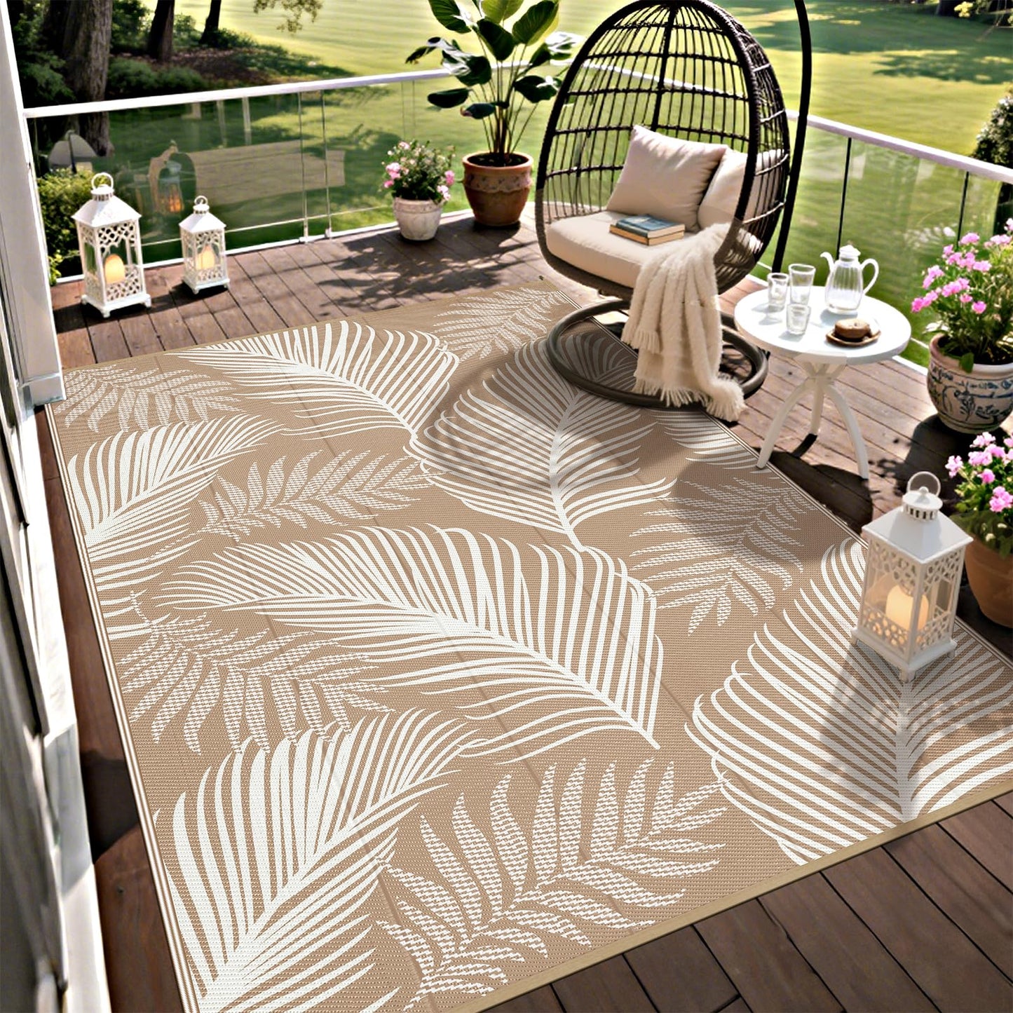 Pauwer Outdoor Rug 5x8 Waterproof for Patios, Reversible Outdoor Plastic Straw Rug, Indoor Outdoor Area Rugs Carpet RV Mat, Outdoor Patio Camping Rug for RV, Picnic, Backyard, Deck, Balcony, Porch