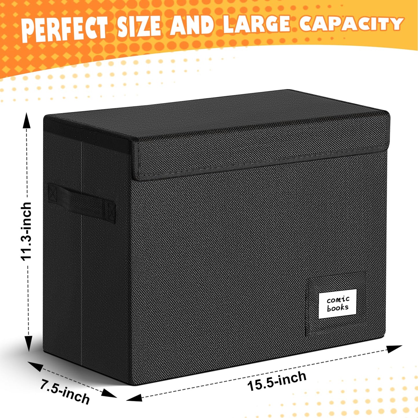 Leffis 2 Pack Collapsible Comic Book Storage Box 15.5" X 7.5" X 11.3", Short Comic Book Box with Handles, Holds 150 Comics Heavy Duty Comic Book Bin