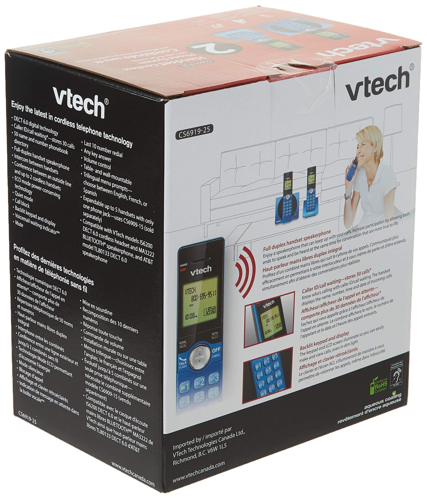 VTech CS6919-25 Dect_6.0 2 Handset Landline Telephone, Metallic Blue