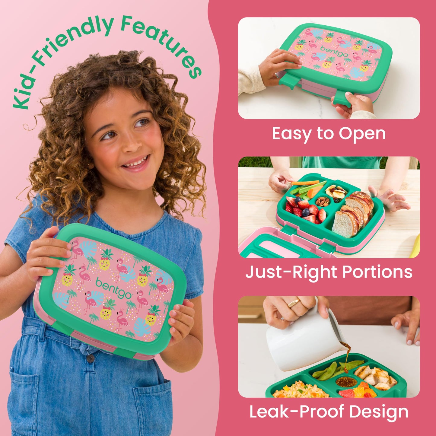 Bentgo Kids Prints Leak-Proof, 5-Compartment Bento-Style Kids Lunch Box - Ideal Portion Sizes for Ages 3 to 7 - BPA-Free, Dishwasher Safe, Food-Safe Materials (Tropical)