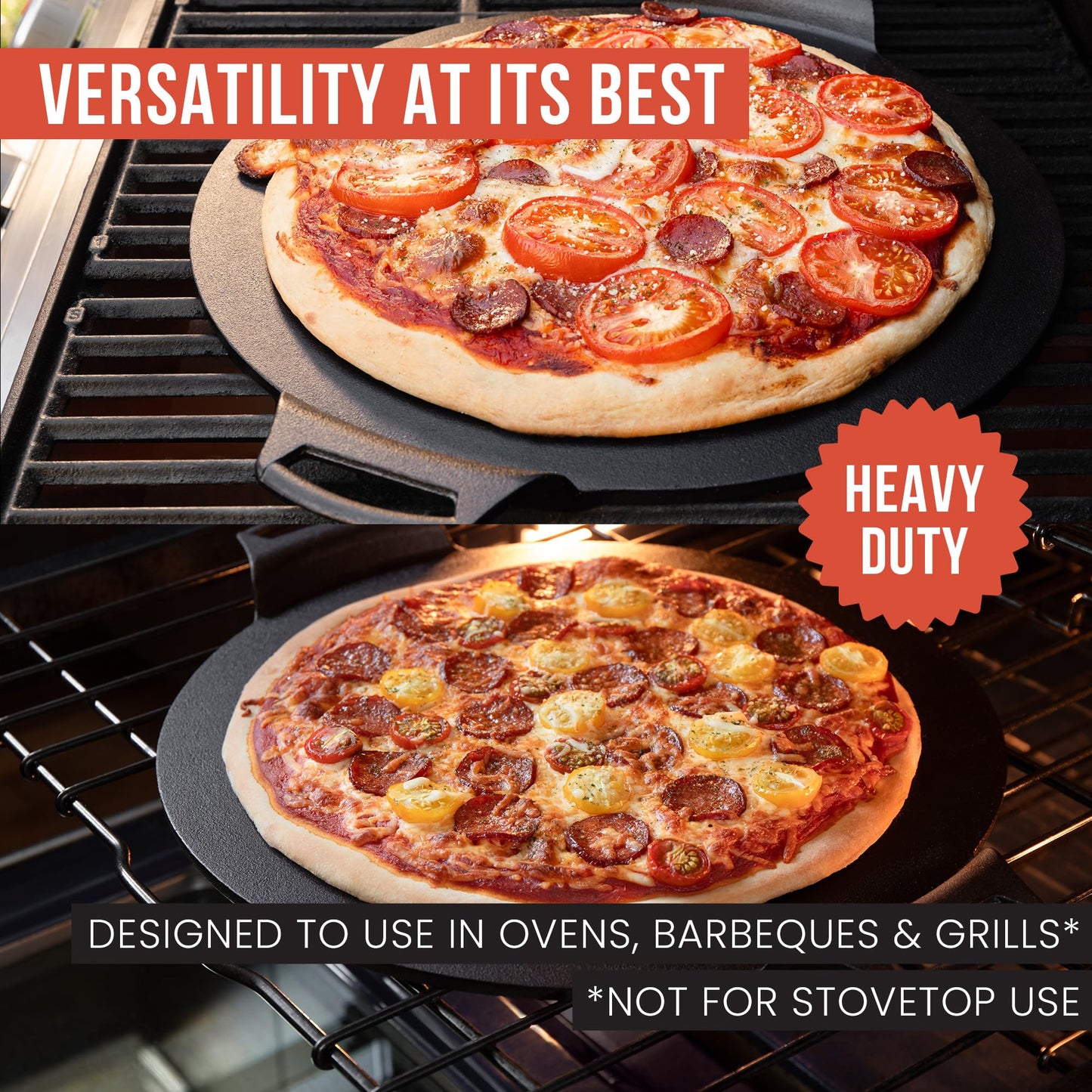 Chef Pomodoro Cast Iron Pizza Pan, Inch Pre-Seasoned Skillet, with Handles, Baking Pan, Round Griddle for Dosa Tawa Roti, Comal for Tortillas, Baking Stove, Oven, Grill BBQ and Campfire (15-inch)