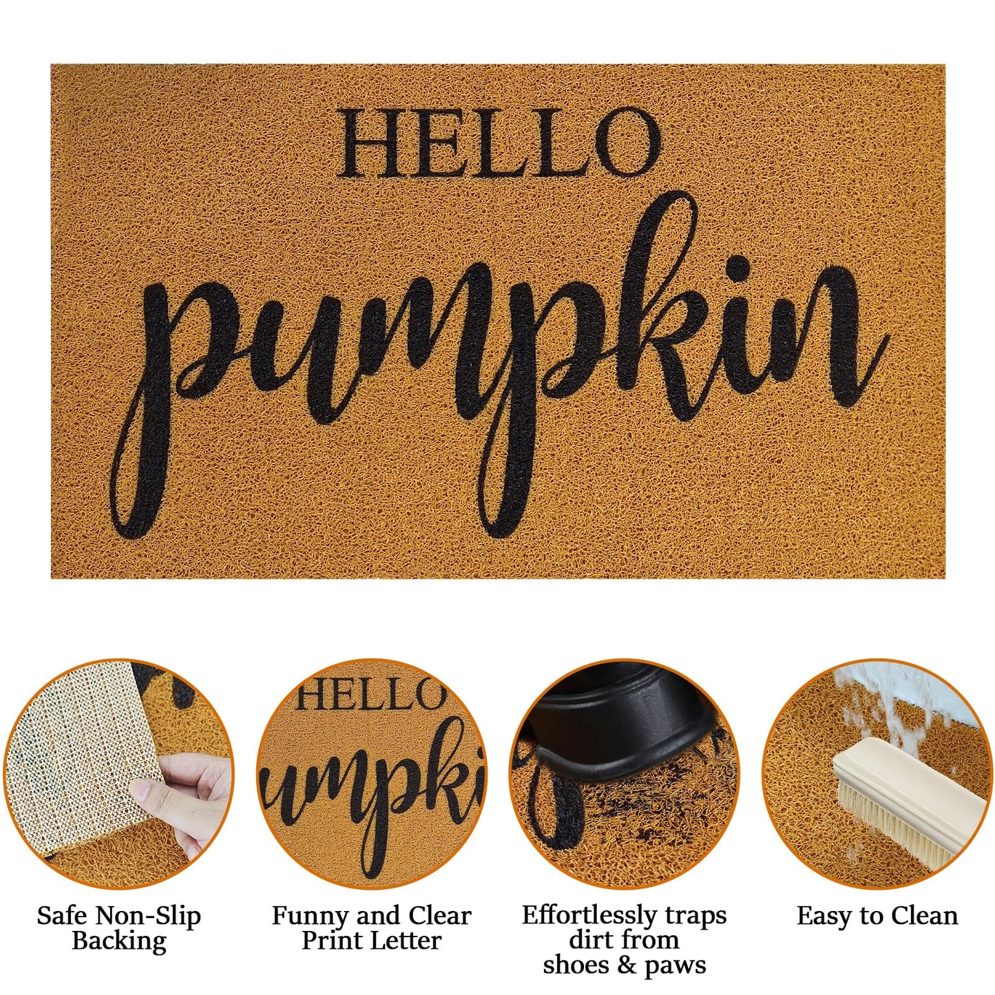 2 Pcs Fall Door Mat Combo Set Imitation Coir Welcome Mat, 43" x 28" Buffalo Plaid Rug Outdoor for Fall Halloween Thanksgiving Rustic Farmhouse Indoor Autumn Mats Hello Pumpkin (Black and White Plaid)