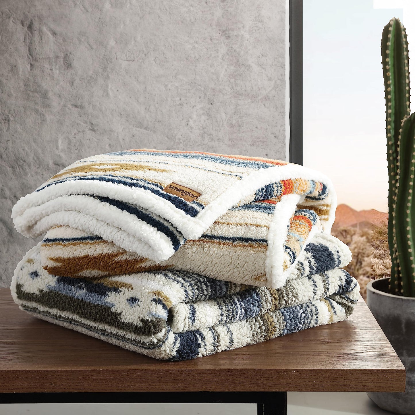 Wrangler- Throw Blanket, Ultra Soft Plush Home Decor, All Season Reversible Sherpa Bedding (Coyote Sands Ivory, 50 x 60)