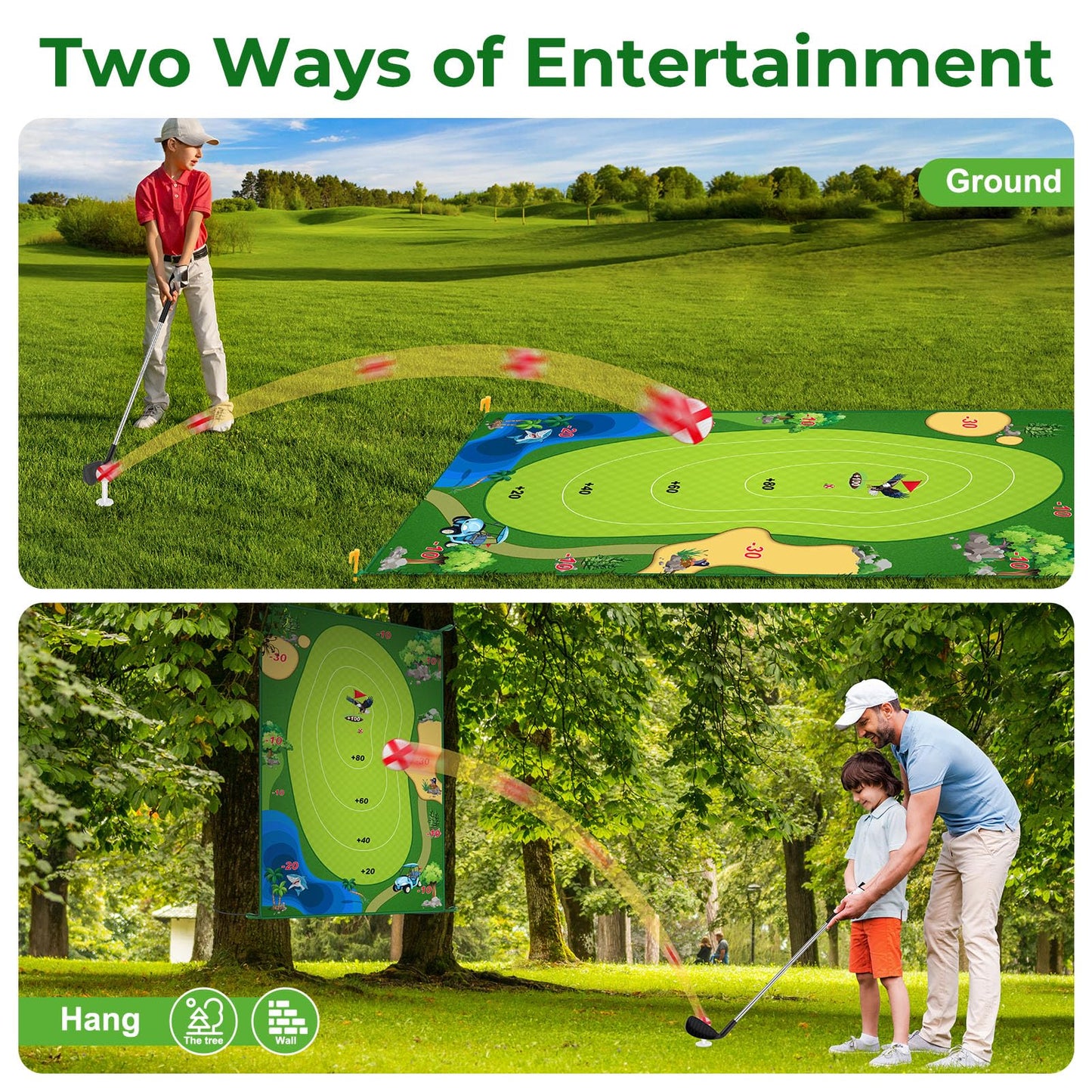 Casual Golf Game Set, HassoKon Golf Game Training Mat Set,Sticker Golf Practice Hitting Mat for Adults Kids Indoor Outdoor Backyard Golf Practice Training(1Pcs Golf Club Included)