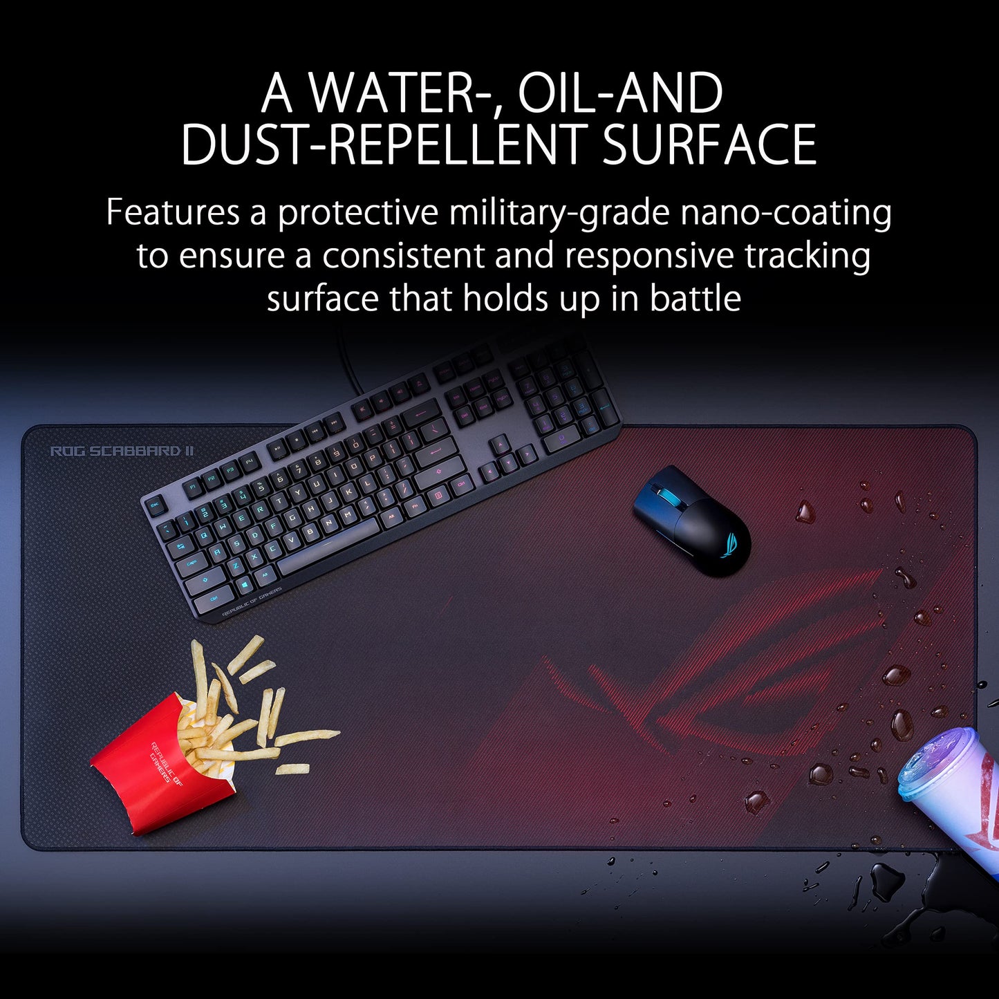 ASUS ROG Scabbard II Extended Gaming Mouse Pad – 35.4” x 15.7” (Extended/XXL Size), Smooth Glide Surface, Water/Oil/Dust-Resistant, Anti-Fray Edges, Non-Slip Base - Black