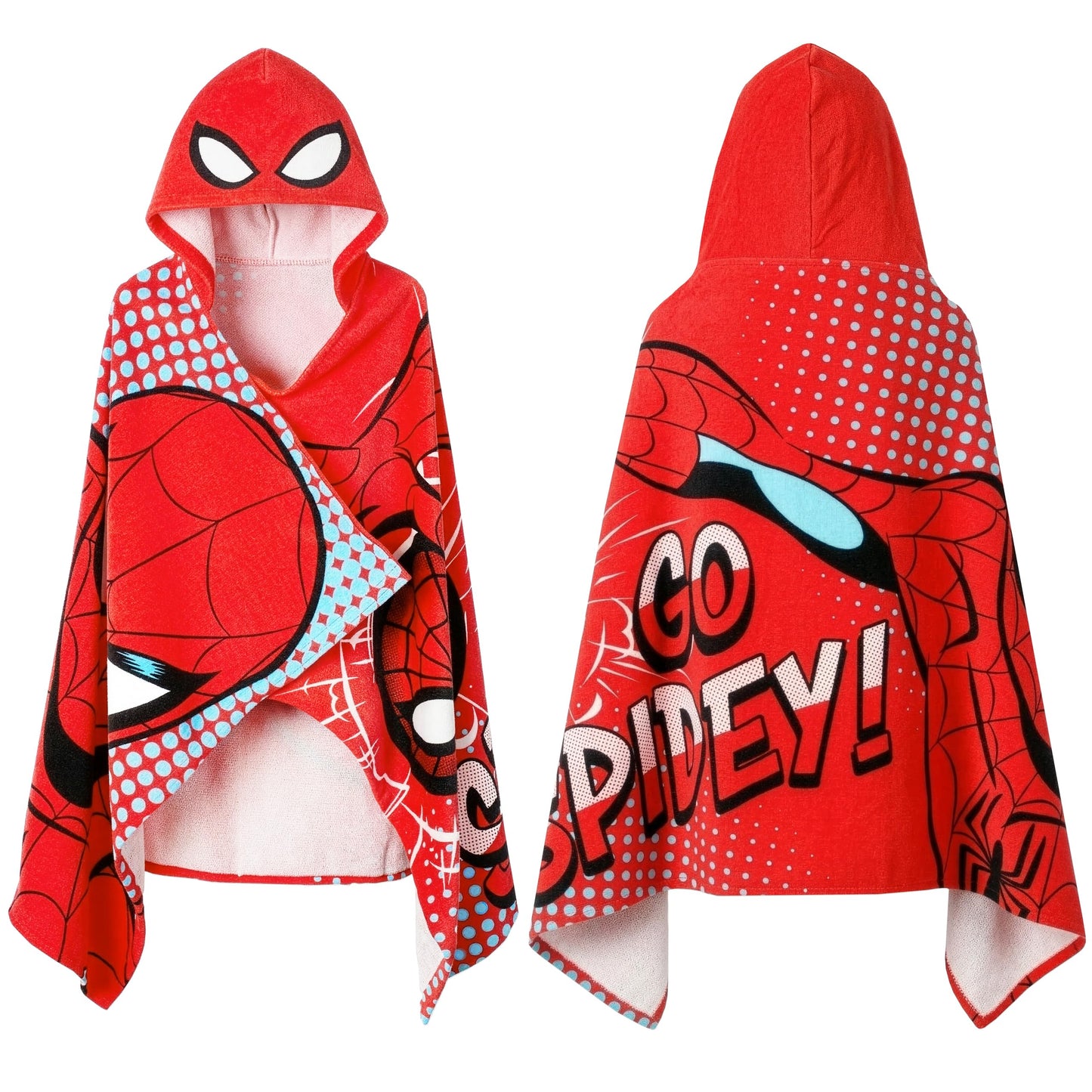 Marvel Spiderman Boys Beach Towel, Wearable Pool Swimming Towel, Wrap Hooded Towels for Kids, Kids Bath Towels, Red One Size