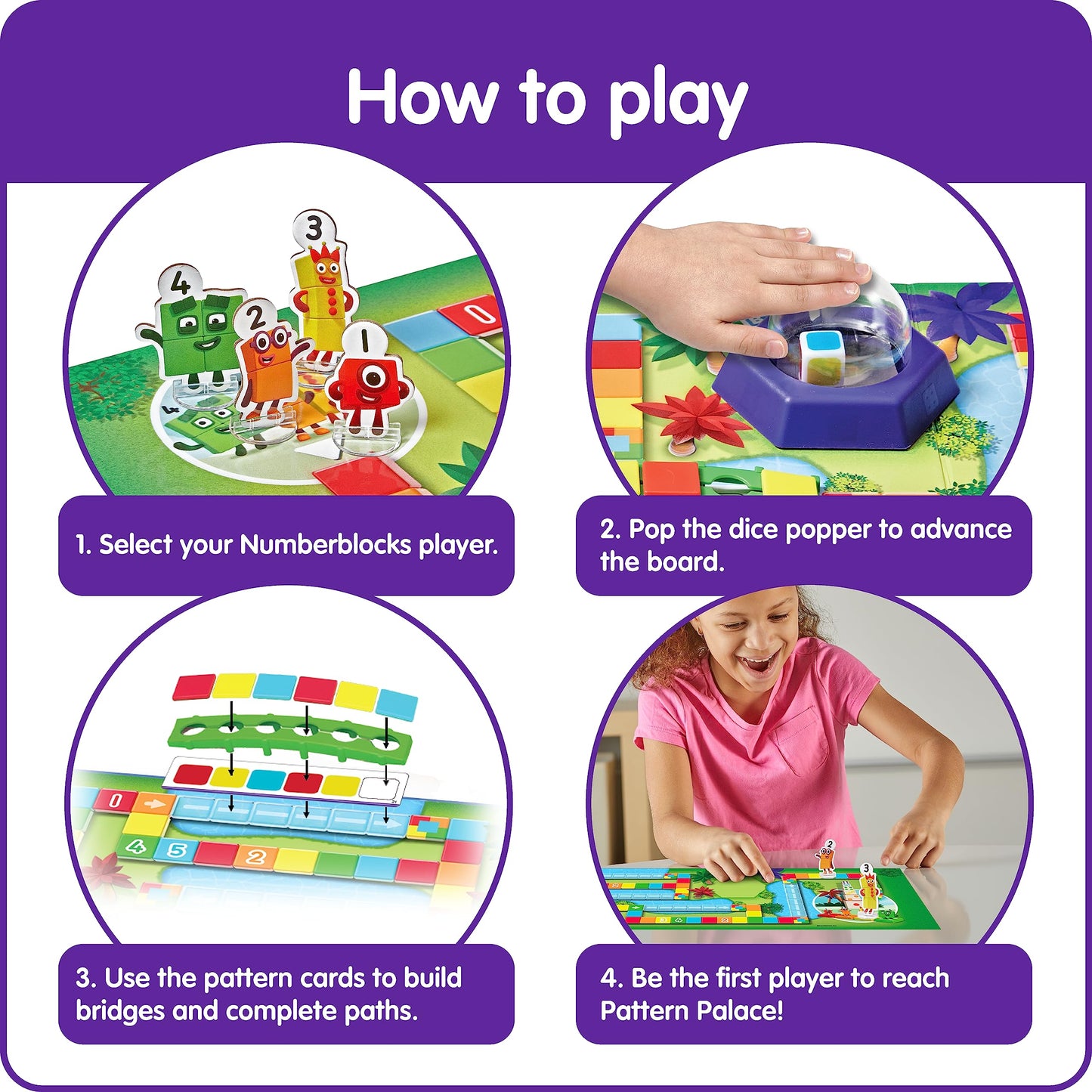 hand2mind Numberblocks Race to Pattern Palace! Board Game, Pattern and Color Recognition Game, Educational Board Games, Family Game Night, Counting Games, Math Toys, Kindergarten Learning Games