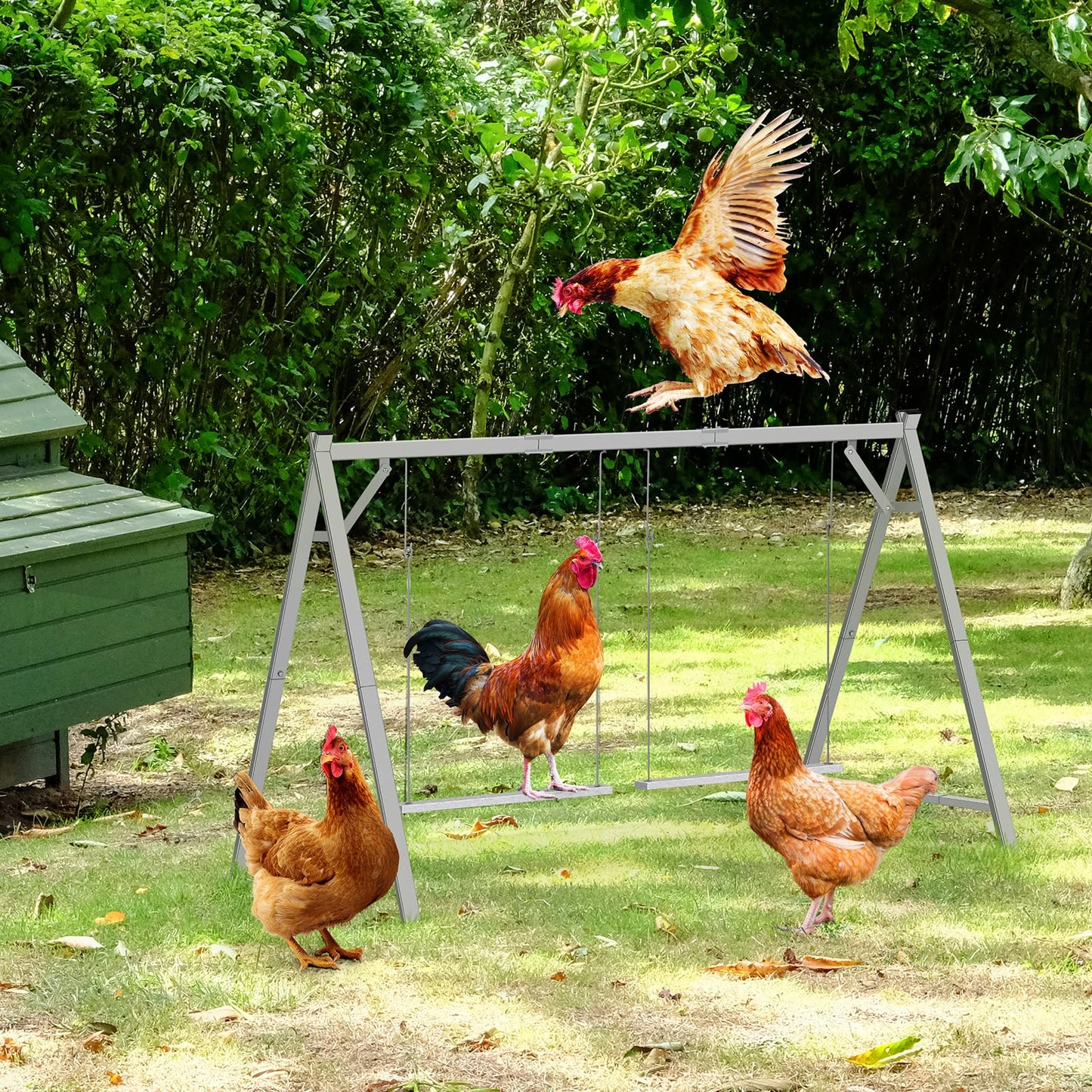 Chicken Roosting Bars Chicken Perch with 2 Swings, Chicken Roost Activity Play for Coop Accessories, Farm Enrichment Toys for Poultry Hens Healthy and Happy
