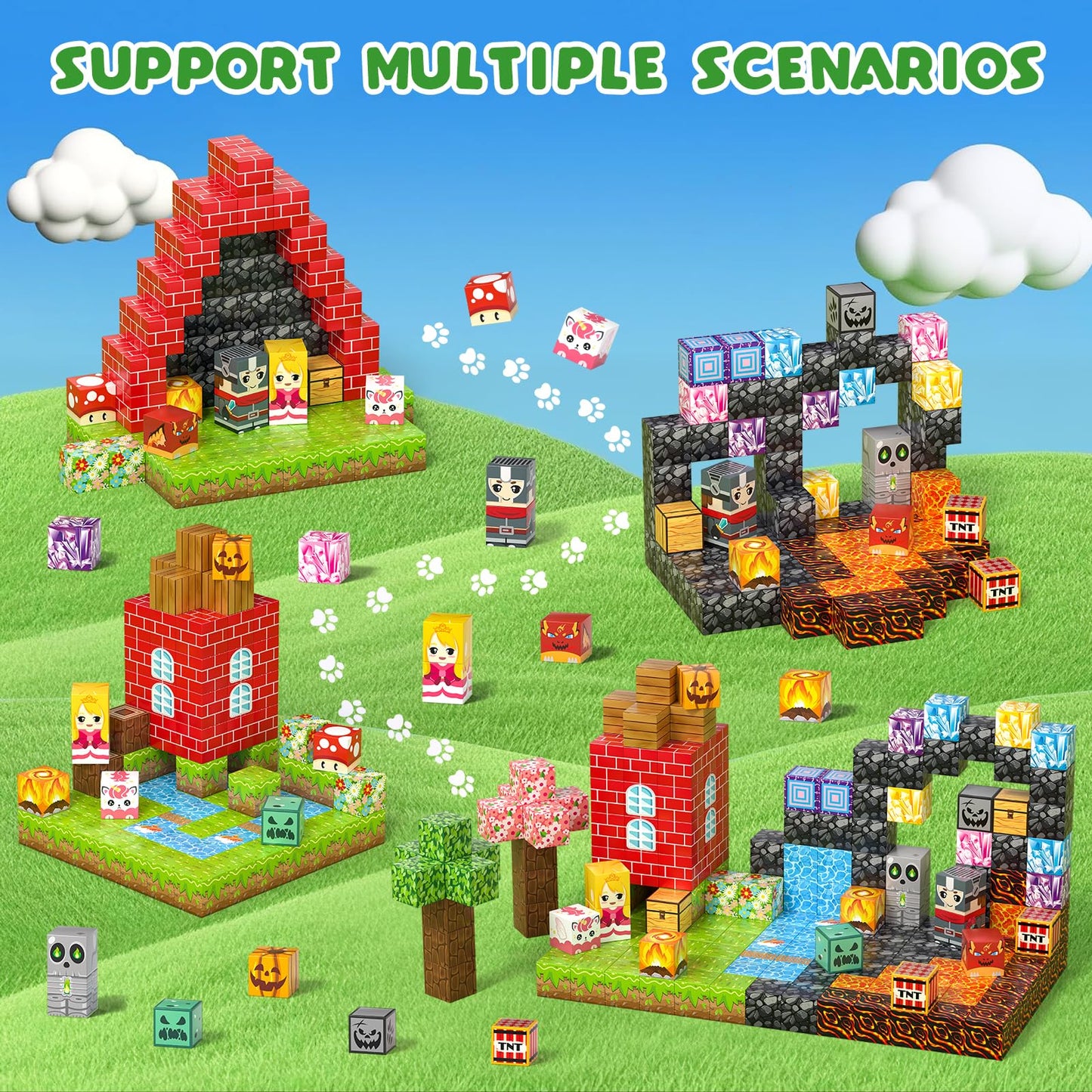 Axirata 208 PCS Magn-etic Building Blocks, Magn-etic Block Building Cubes Set for Kids Toddlers Ages 3+, STEM Sensory Toys Mag-net Tiles Birthday Gifts for Boys and Girls Age 3 4 5 6 7 8 9 10 11 12+