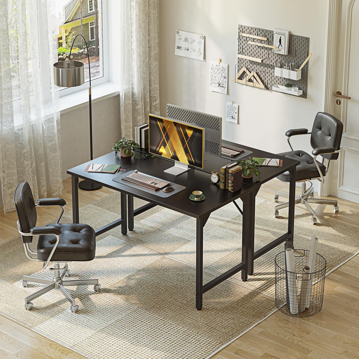 Grandder 40 inch Computer Desk, Small Home Office Desk Study Writing Kid Table, Simple PC Gaming Desk, Adjustable Feet, Black
