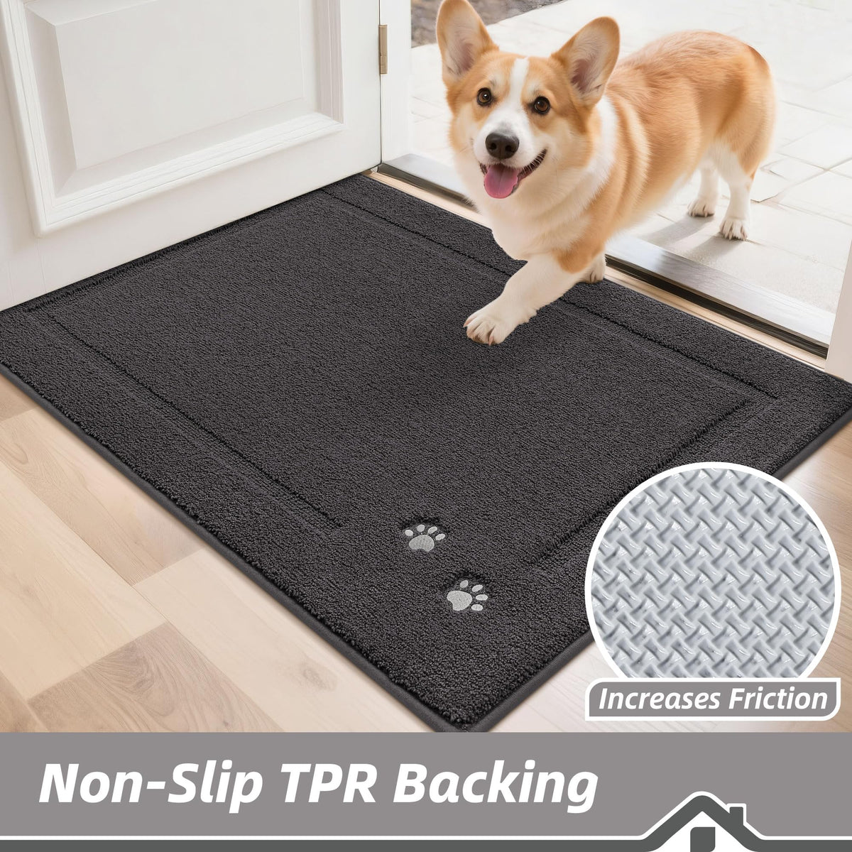 BEQHAUSE Dog Door Mat for Dirty Wet Paws 24"x36", Absorbent Dirt Trapper Entryway Rug Non-Slip Washable Welcome Mat Soft Stain Resistant for Dogs Entry Indoor Door Mat, Dark Grey Dark Grey