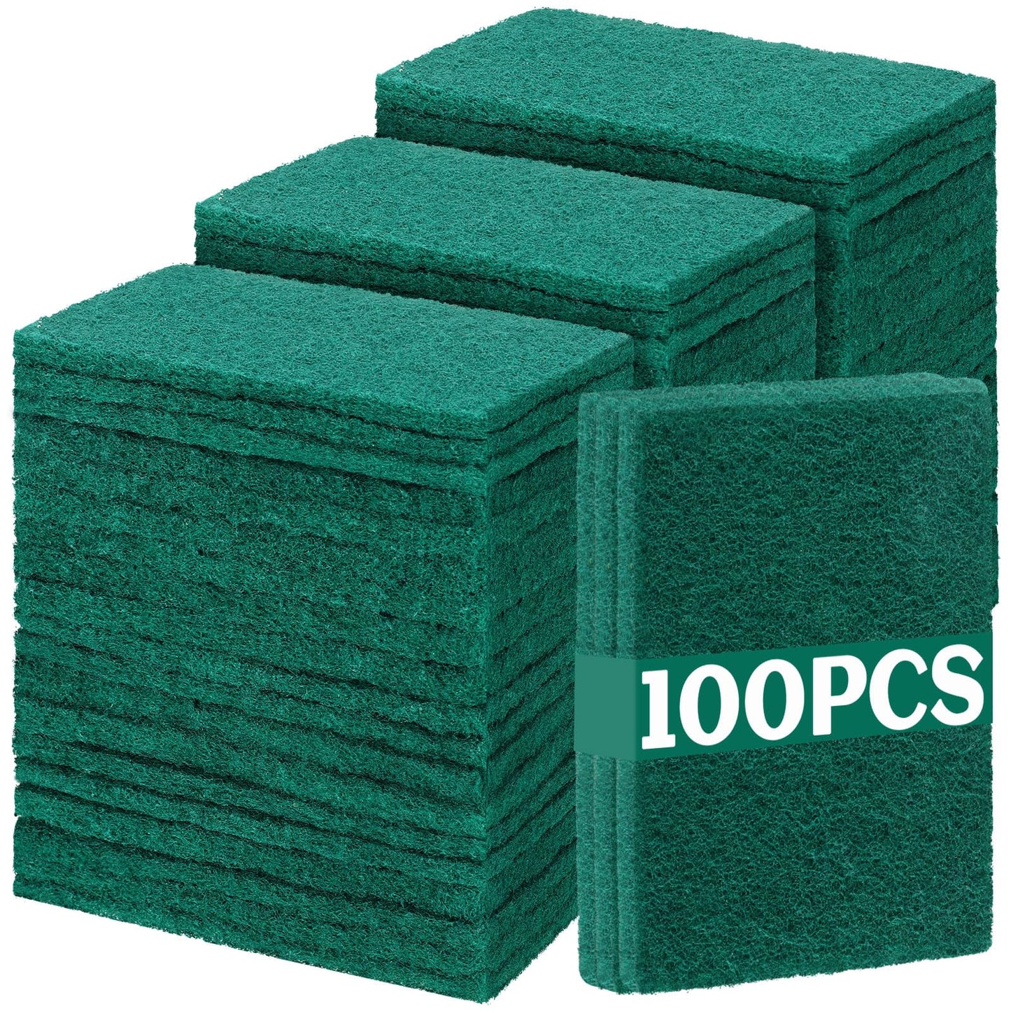Hoolerry 100 Pcs Heavy Duty Scouring Pads Non Scratch Household Scrub Pads for Cleaning Reusable Pan Scrubber Anti Grease Green Scrubbing Pads for Dish Kitchen Metal Grills, Green, 4.3 x 3 x 0.3 Inch