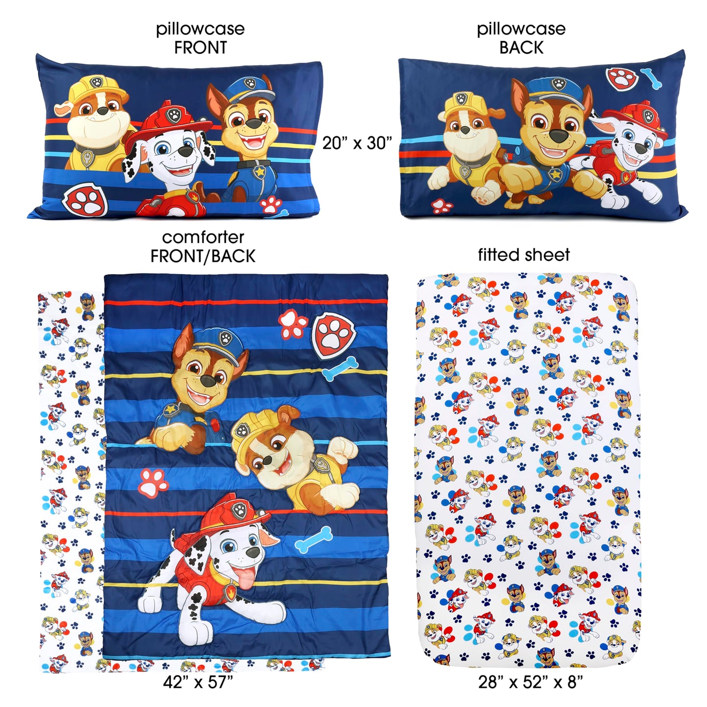 EXPRESSIONS Paw Patrol Toddler Bedding Set (3 Piece Set, Fits Standard Crib Mattress) Includes Microfiber Reversible Comforter, Fitted Sheet, Pillowcase for Kids (Official Paw Patrol Product)