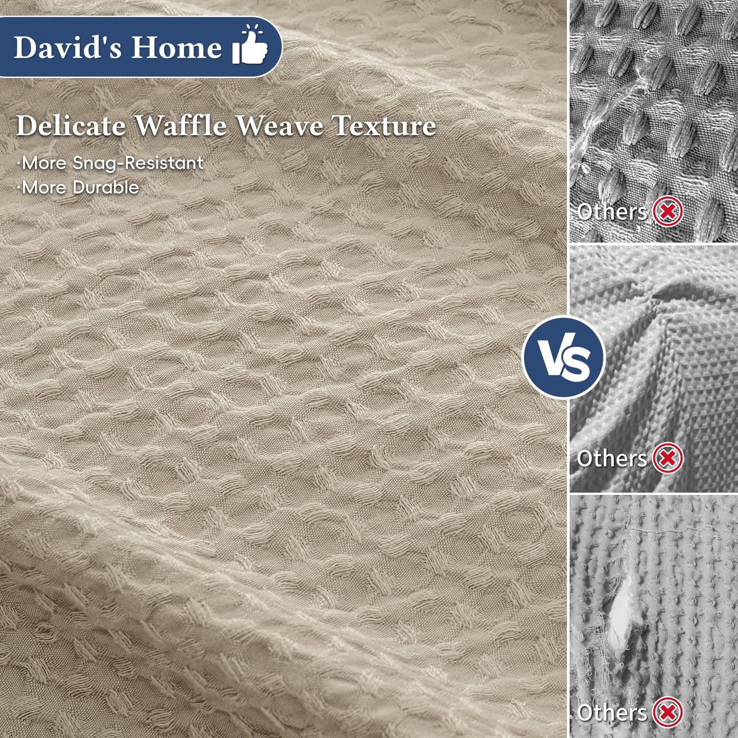 David's Home Waffle Weave Duvet Cover Set Queen Size,Soft Breathable 3pcs Comforter Cover Set with 2 Pillowcases,Textured Home Decor Bedding Set Cozy for All Seasons, Nature 90"×90",No Comforter