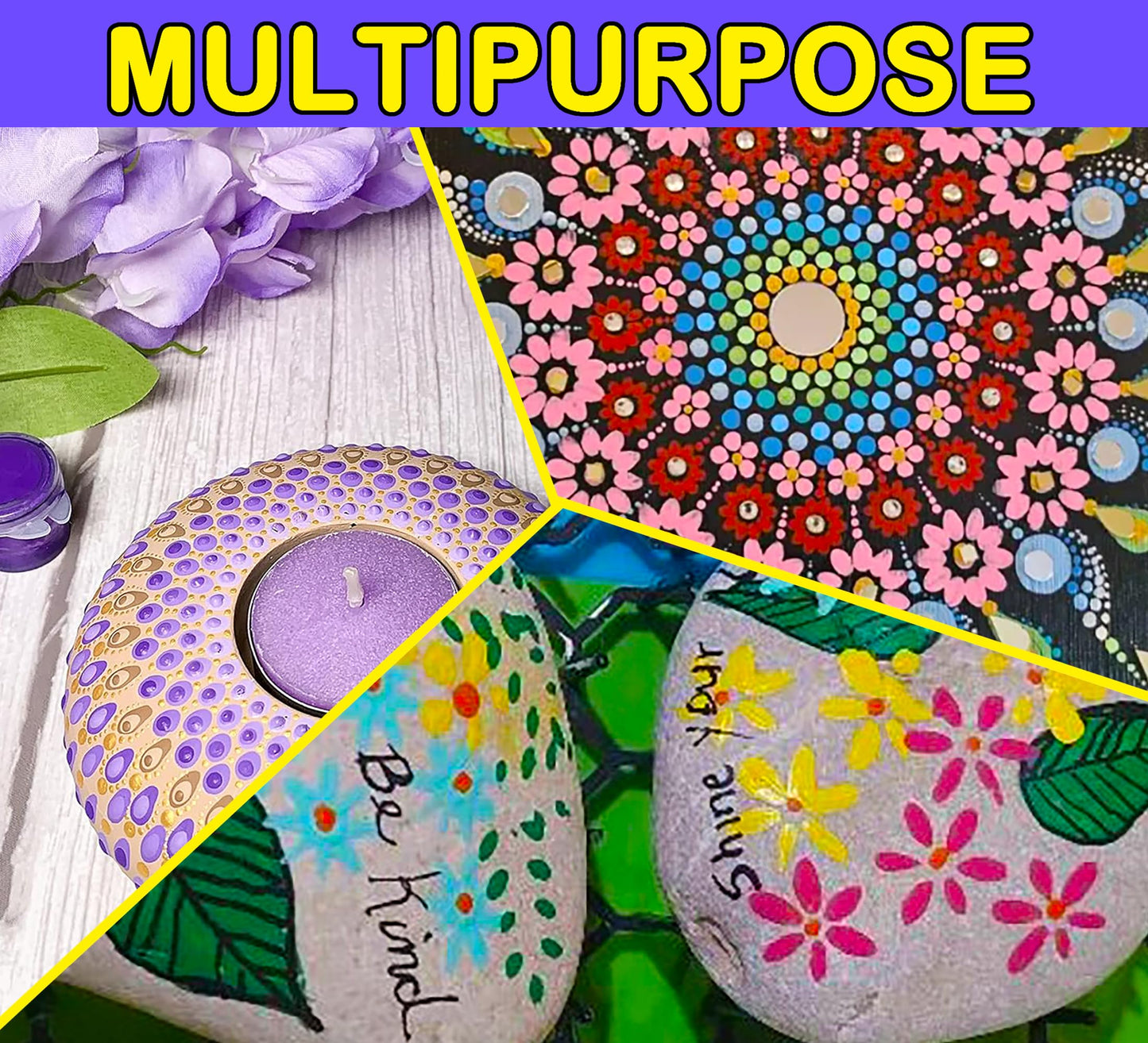 GEOCCI Flower Petal Tools for Dot Painting，40 Petal Shapes Dotting Tool，Mandala Dot Art Tools for Rocks，Embosssing Tools for Painting Dots (Shape C)