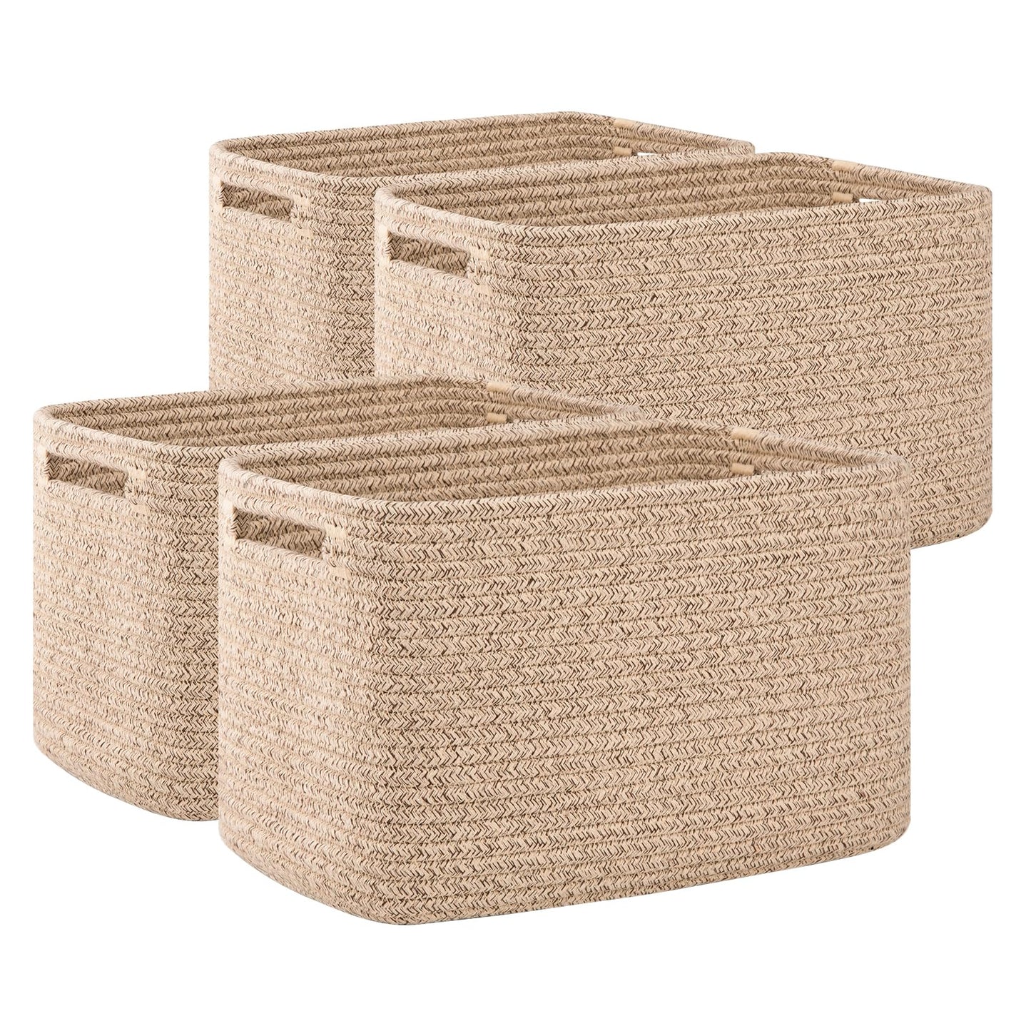 OIAHOMY 4 Pack Storage Baskets for Organizing, Rectangle Cube Storage Bins for Shelves, Woven Baskets With Handles, 12.7''Lx9''Wx7.8''H, Brown,