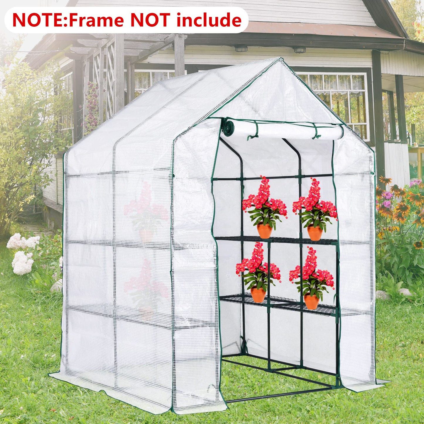 56x56x76in Walk-in Greenhouse Replacement Cover with Roll-Up Zipper Door - PE Greenhouse Cover for Outdoor Plant Gardening Plants Cold Frost Protection Wind Rain Proof(Frame Not Include) (A-Style)