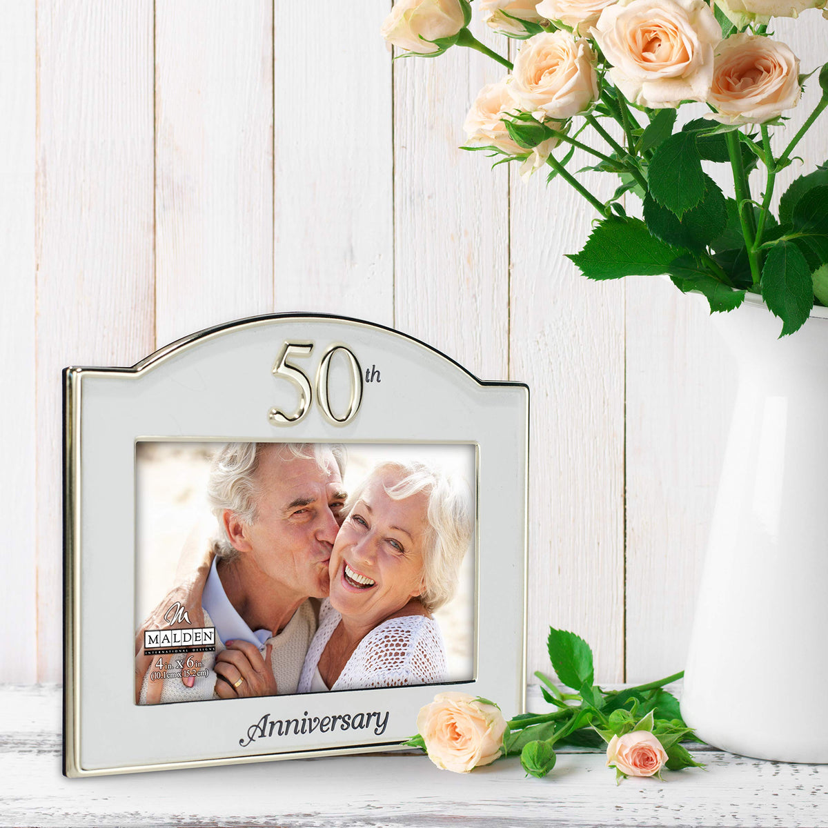 Malden International Designs Wedding, 50th Anniversary, Two Tone Picture Frame, 4 by 6-Inch, Gold/Silver