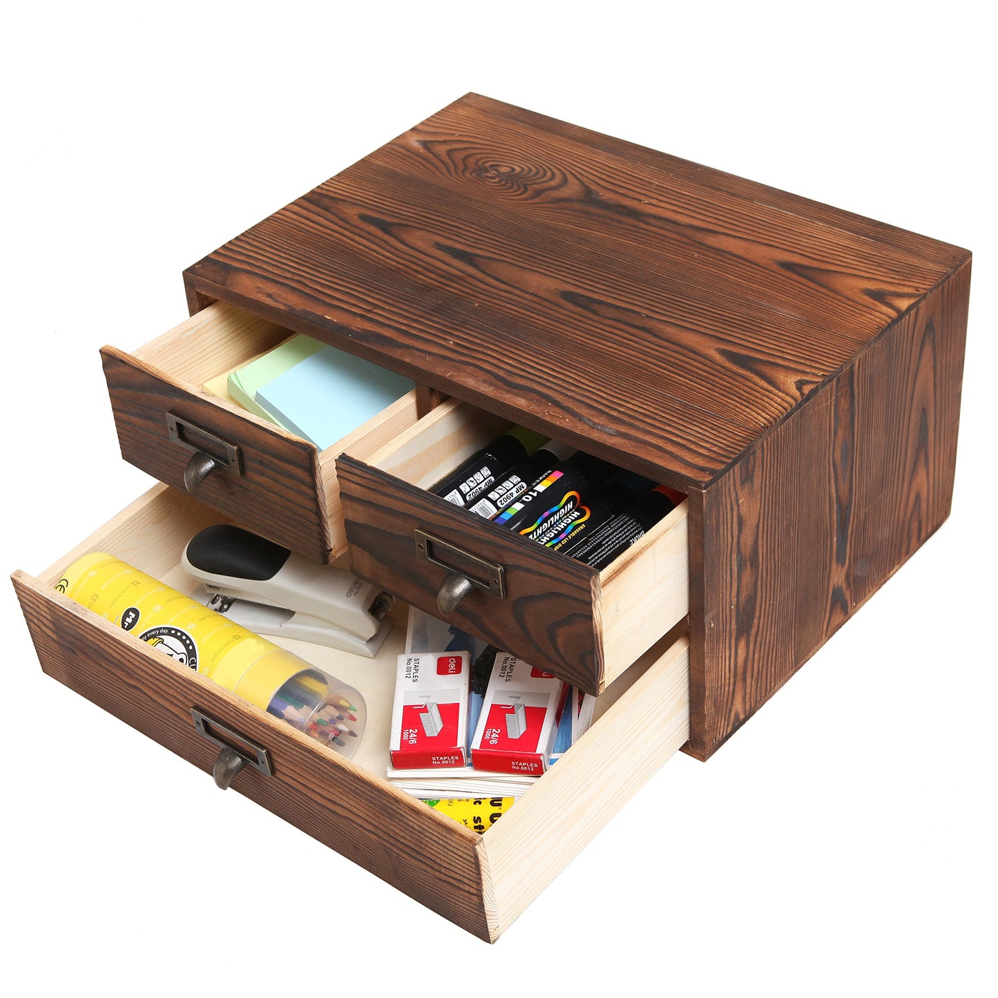 MyGift Small Rustic Dark Brown Wood Office Storage Cabinet/Jewelry Organizer w/ 3 Drawers