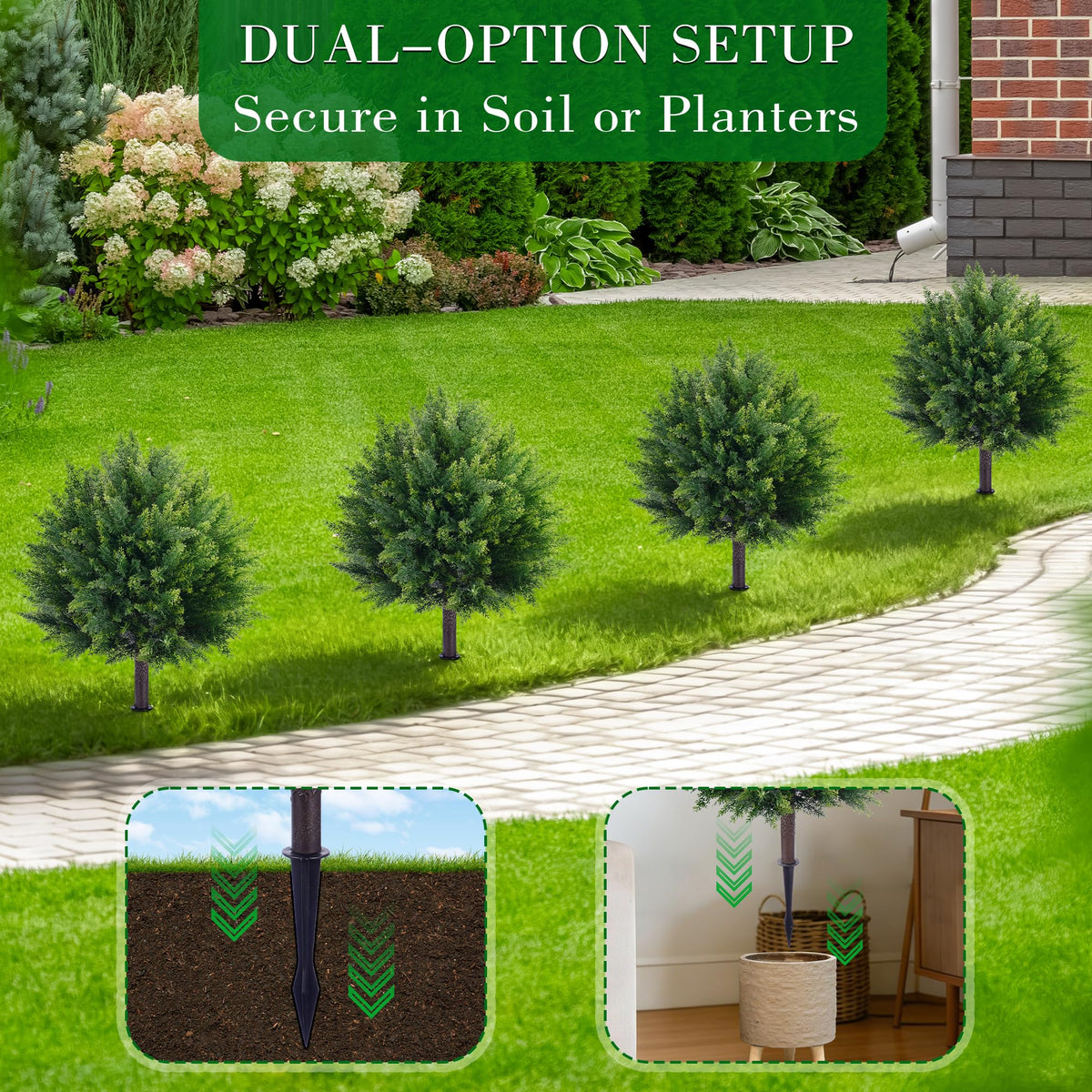 Artificial Cedar Tree, 28'' Cedar Topiary Ball Trees Outdoor, Faux Cypress Shrubs with Ground Spike UV Resistant Faux Plants for Planters, Fake Bushes Front Porch Outside Spring Garden Decor