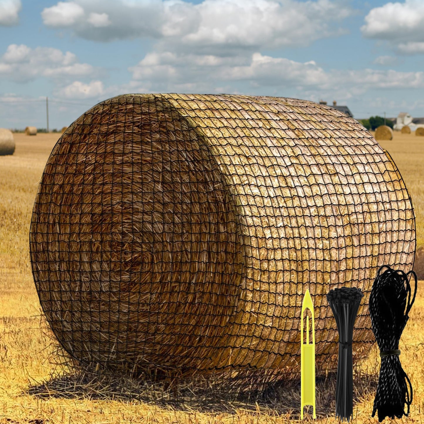 YUNPHDA Round Bale Hay Net, 5 * 5ft Feet Slow Feed Hay Net for Horses Livestocks Feeder with 1.75 Inch Holes, Holes Fits Round Bales 4x5, 5x5ft or Square Bales 3x3x8 (5 * 5ft)