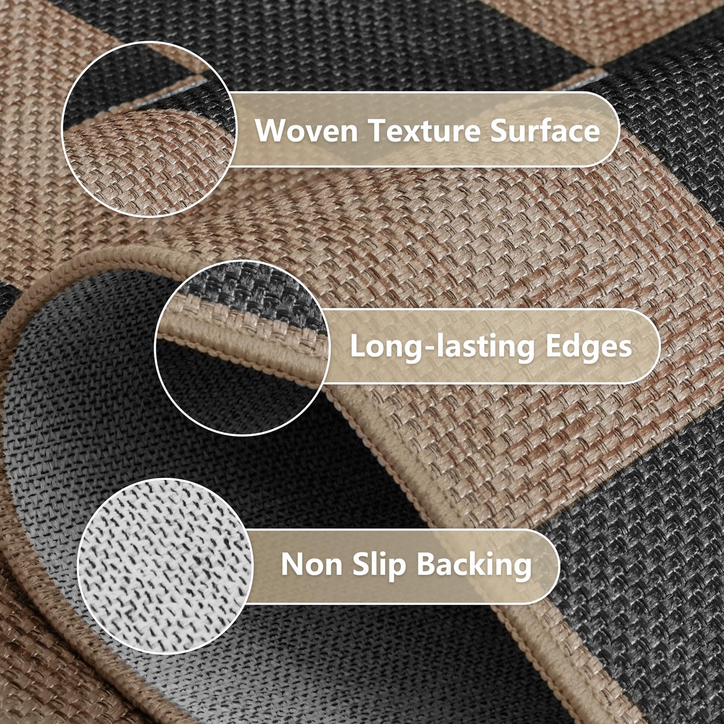 Dadasgk Checkered Easy Jute 3x5 Outdoor Patio Rug, Washable Non Slip Rugs for Entryway,Textured Diamond Indoor Outdoor Living Room Carpet, Farmhouse Neutral Black Door Rug for Backyard Bedroom