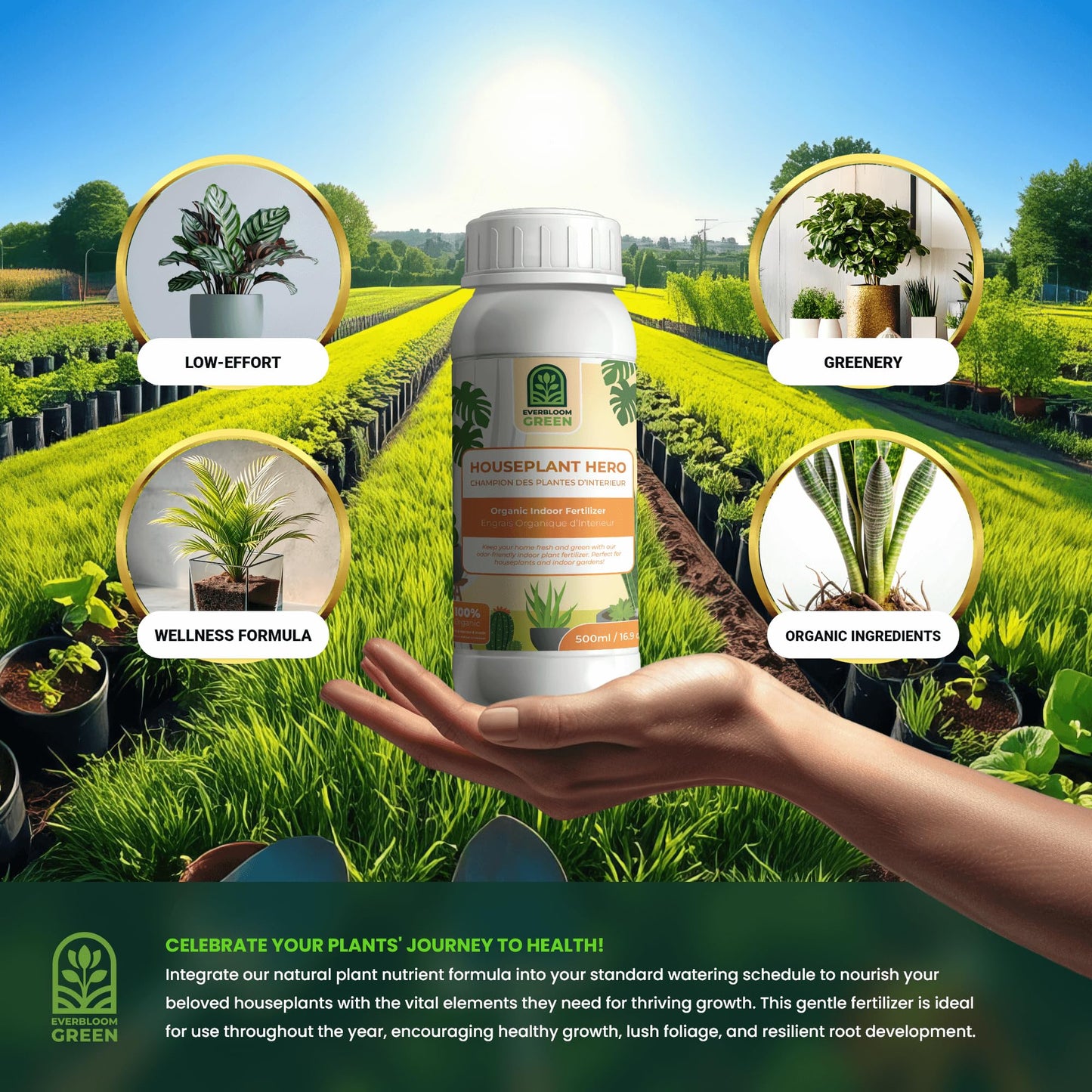 Houseplant Hero - Indoor Organic Liquid Fertilizer - Natural Indoor Plant Food (1L / 33.8oz)