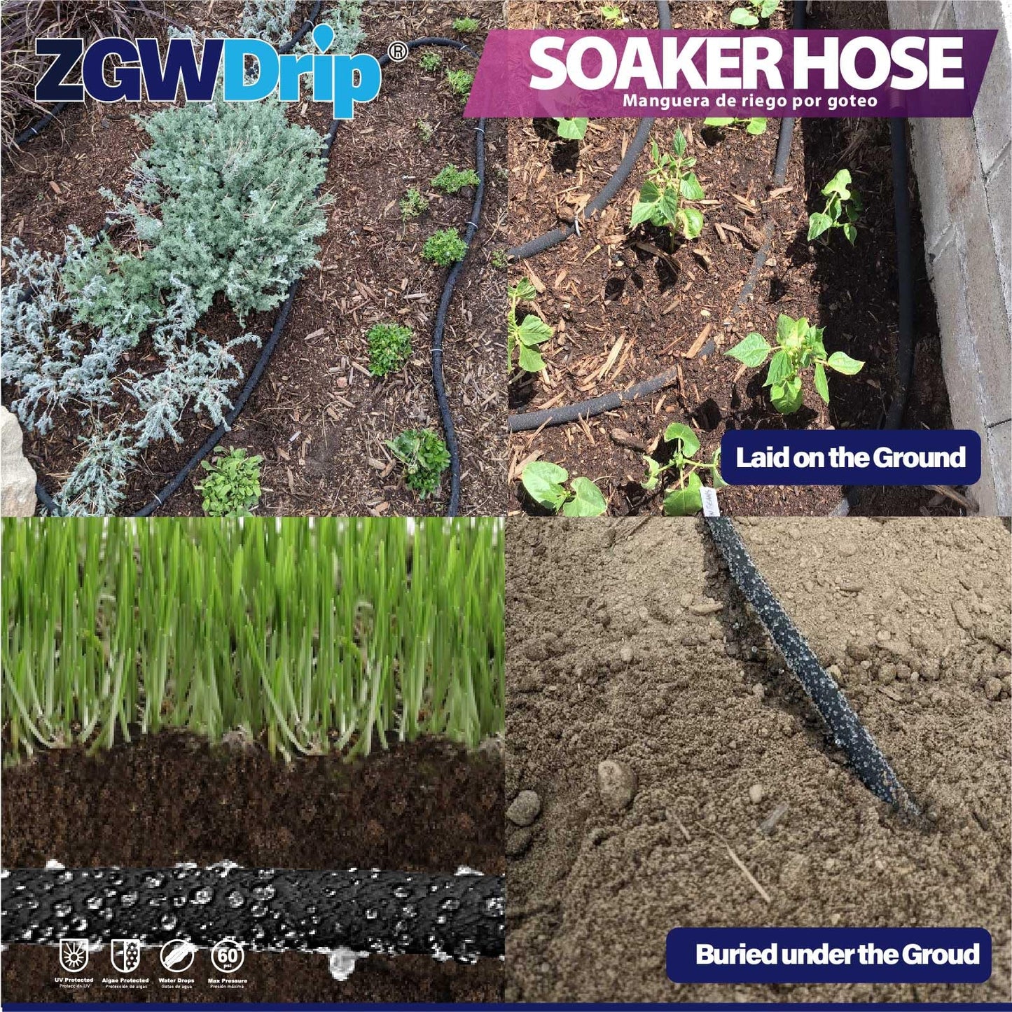 ZGWDrip 5/8" Heavy Duty Soaker Hose with Brass Connectors – Ultra-Flexible Drip Irrigation for Gardens, Lawns & Raised Beds (50 FT)