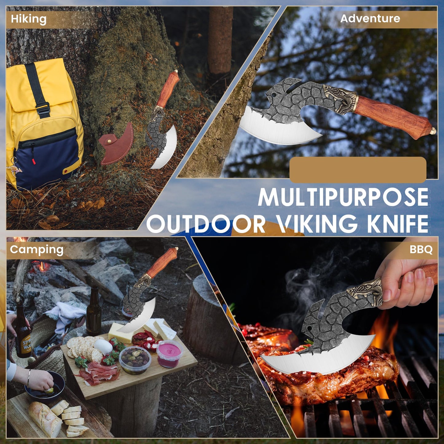 Dream Reach Viking Cleaver Knife Butcher Meat Cutting Boning Knife High Carbon Steel Kitchen Axe with Sheath Home Outdoor BBQ Camping Birthday Christmas Gift Men
