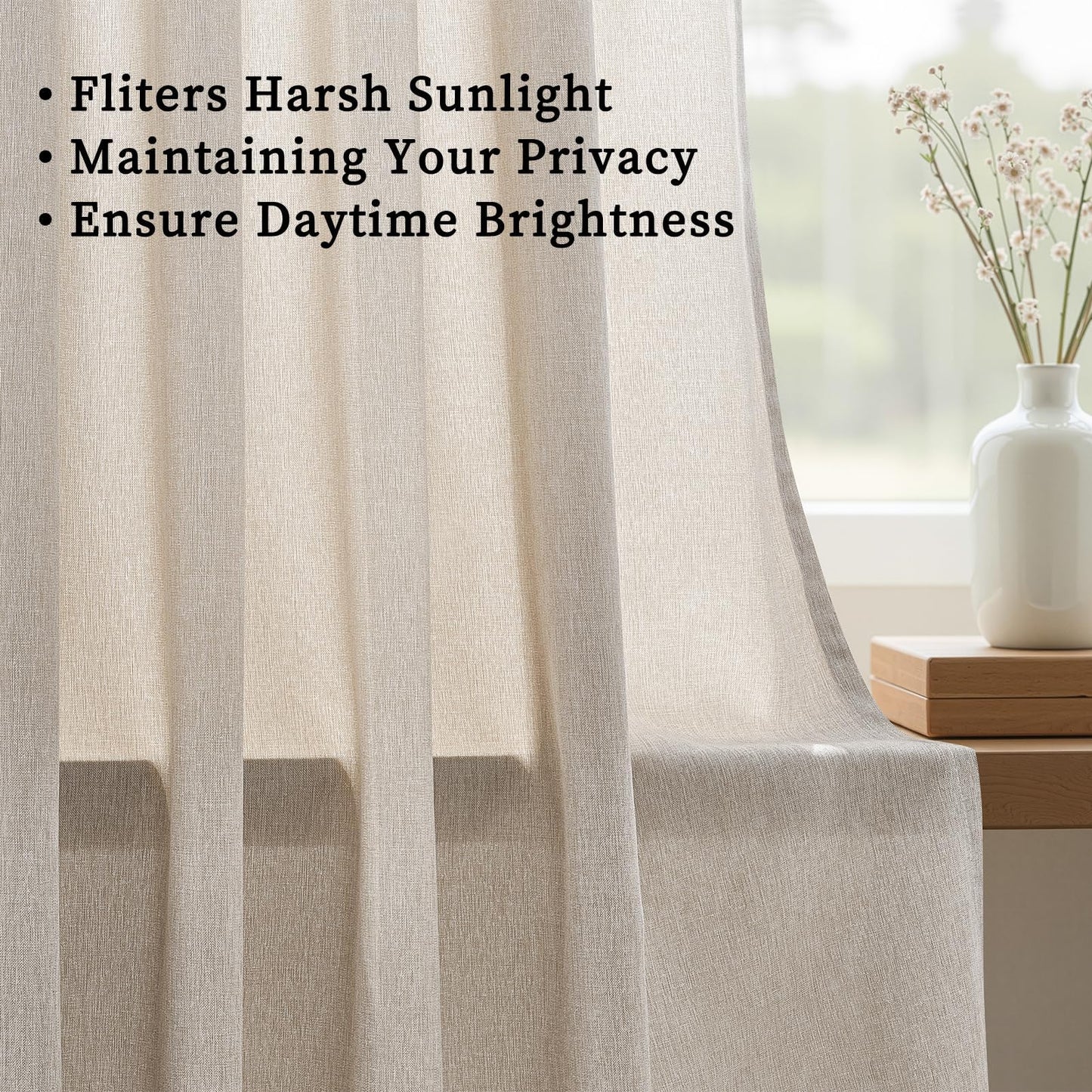Pinch Pleated Curtains 90 Inches Long 2 Panels Set,Linen Textured Polyester Blend Fabric Aesthetic Advanced Curtain Drapes for Bedroom,7-1/2 ft Length Hooks Rings for Sliding Glass Doors
