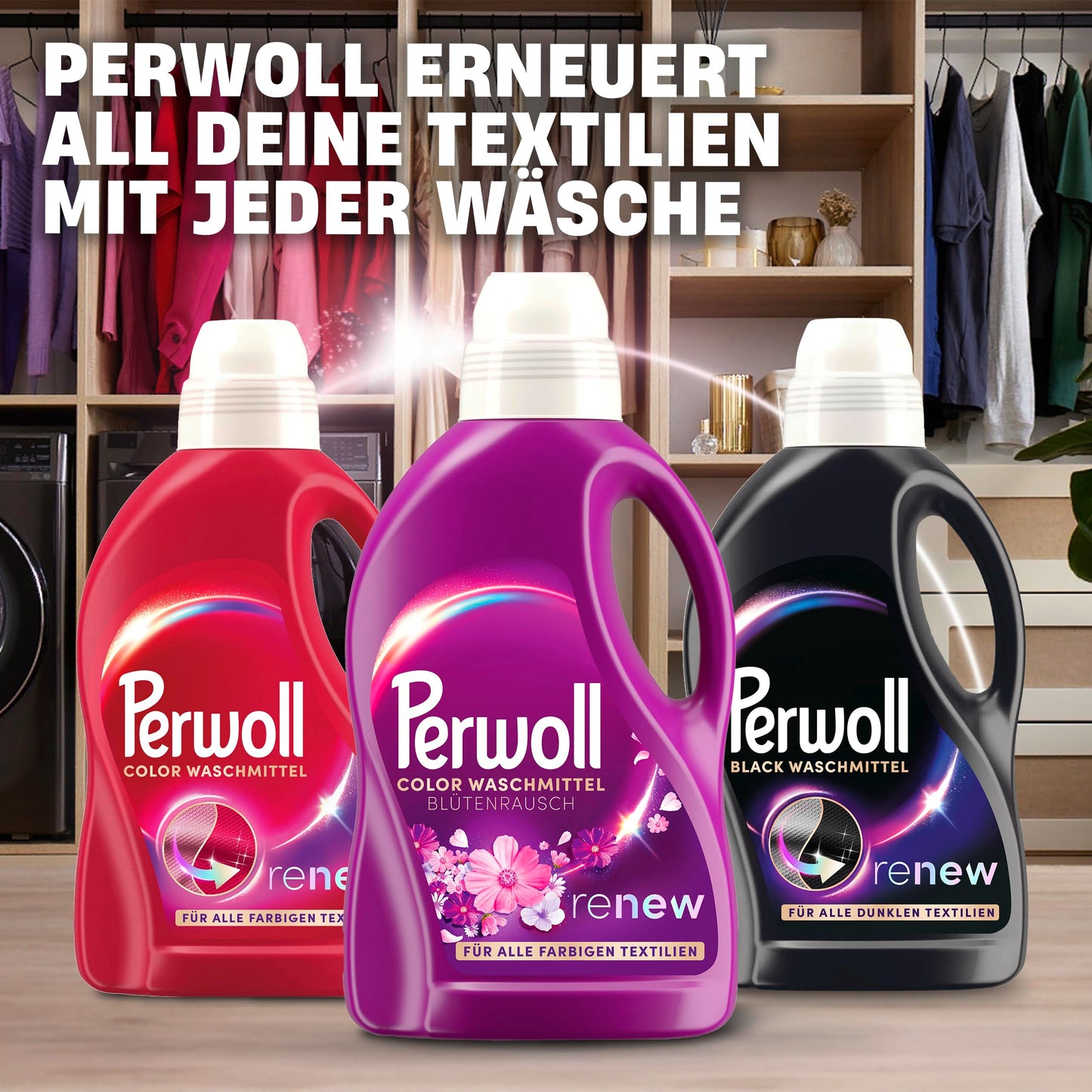 Perwoll Liquid Detergent Renew Flower Frenzy (1 x 1350 ml), Color & Whites, Floral Scent, Gentle Cleaning, 90% Nature-Based Ingredients, 50% Recycled Plastic Bottle