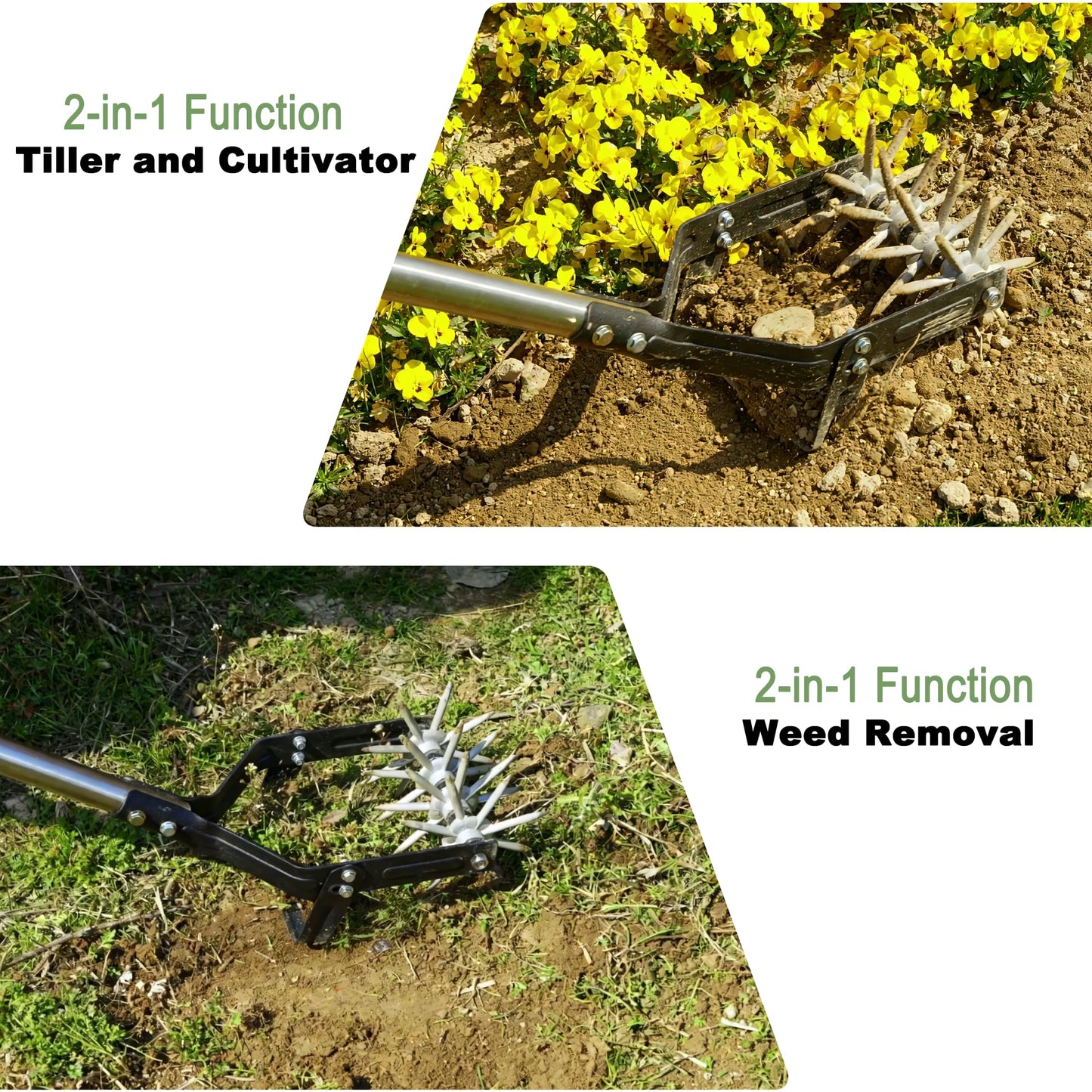 YEELOR Manual Rotary Cultivator, 2-in-1 Weeding & Soil Loosening Tool for Tilling, Weeding & Aeration in Flower Beds, Planter Boxes, Vegetable Plots & Yards