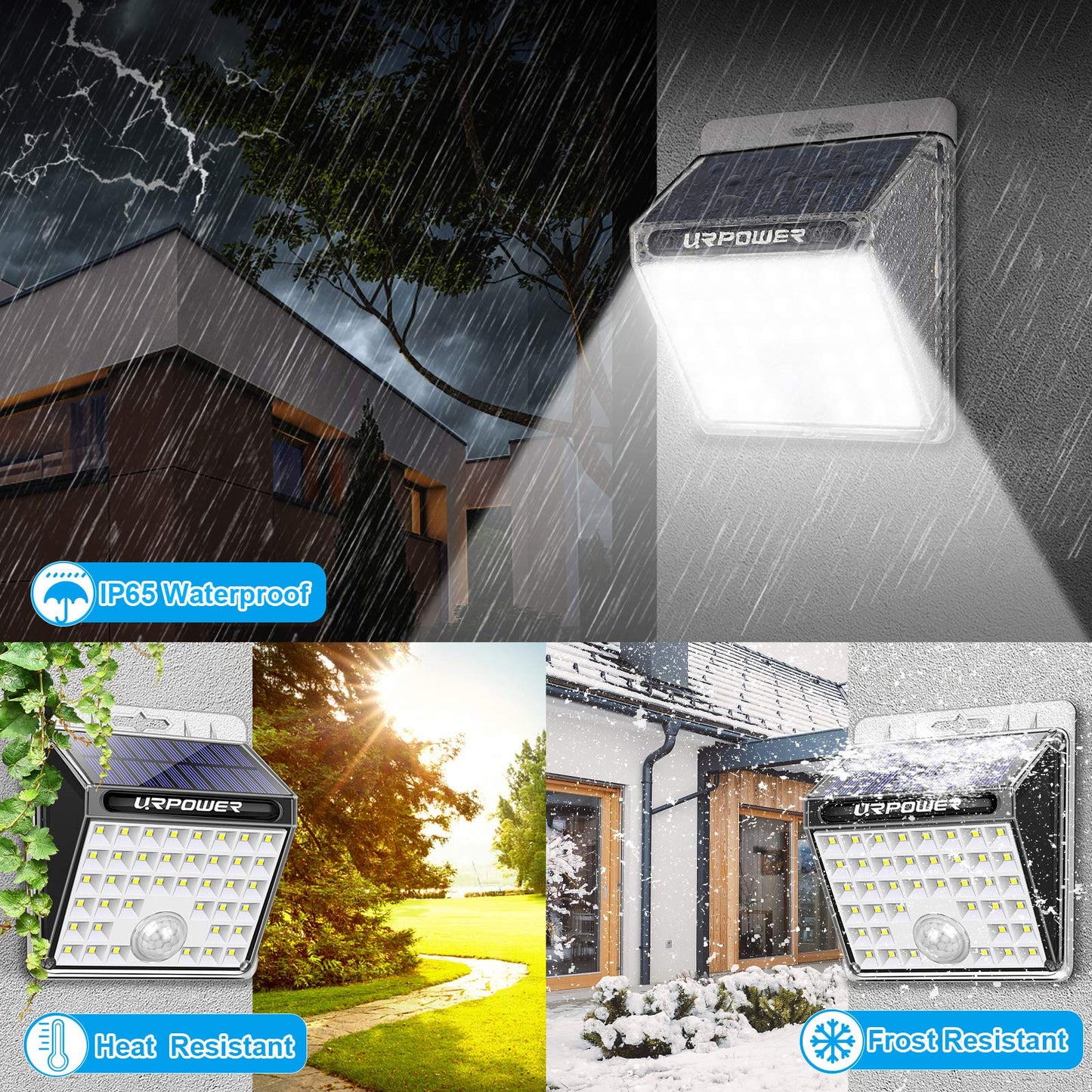 URPOWER Solar Lights 8 LED Wireless Waterproof Motion Sensor Outdoor Light for Patio, Deck, Yard, Garden with Motion Activated Auto On/Off (4-Pack)