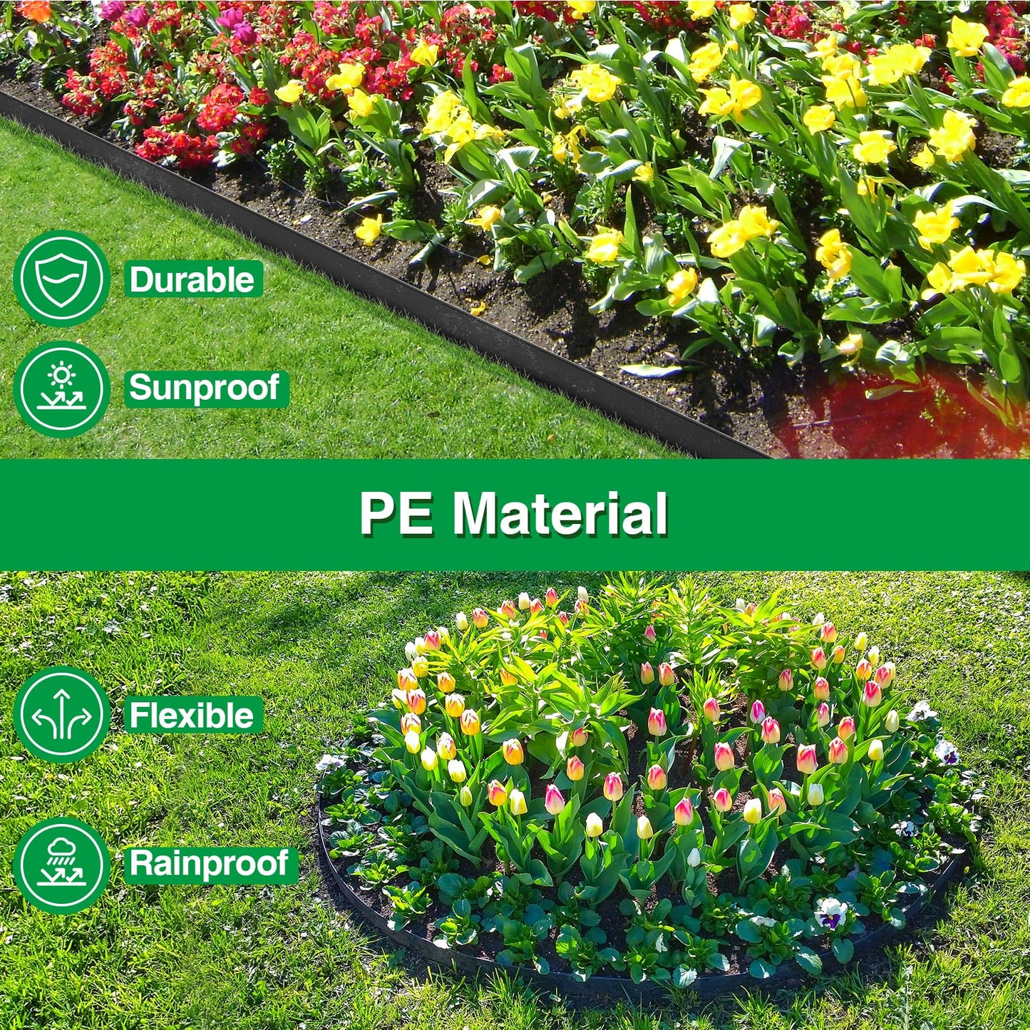 Bonviee 1.5 Inch x 66FT Garden Border Edging Kit with 100 Anchoring Spikes, Flexible Garden Edging for Landscaping, Flower Beds, Lawn, Yard, and Paver Pathways