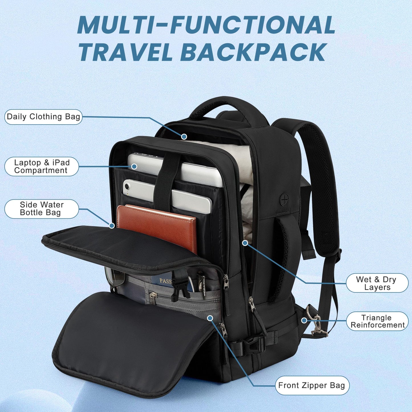 Sinaliy Travel Backpack, Black, X-Large, Modern