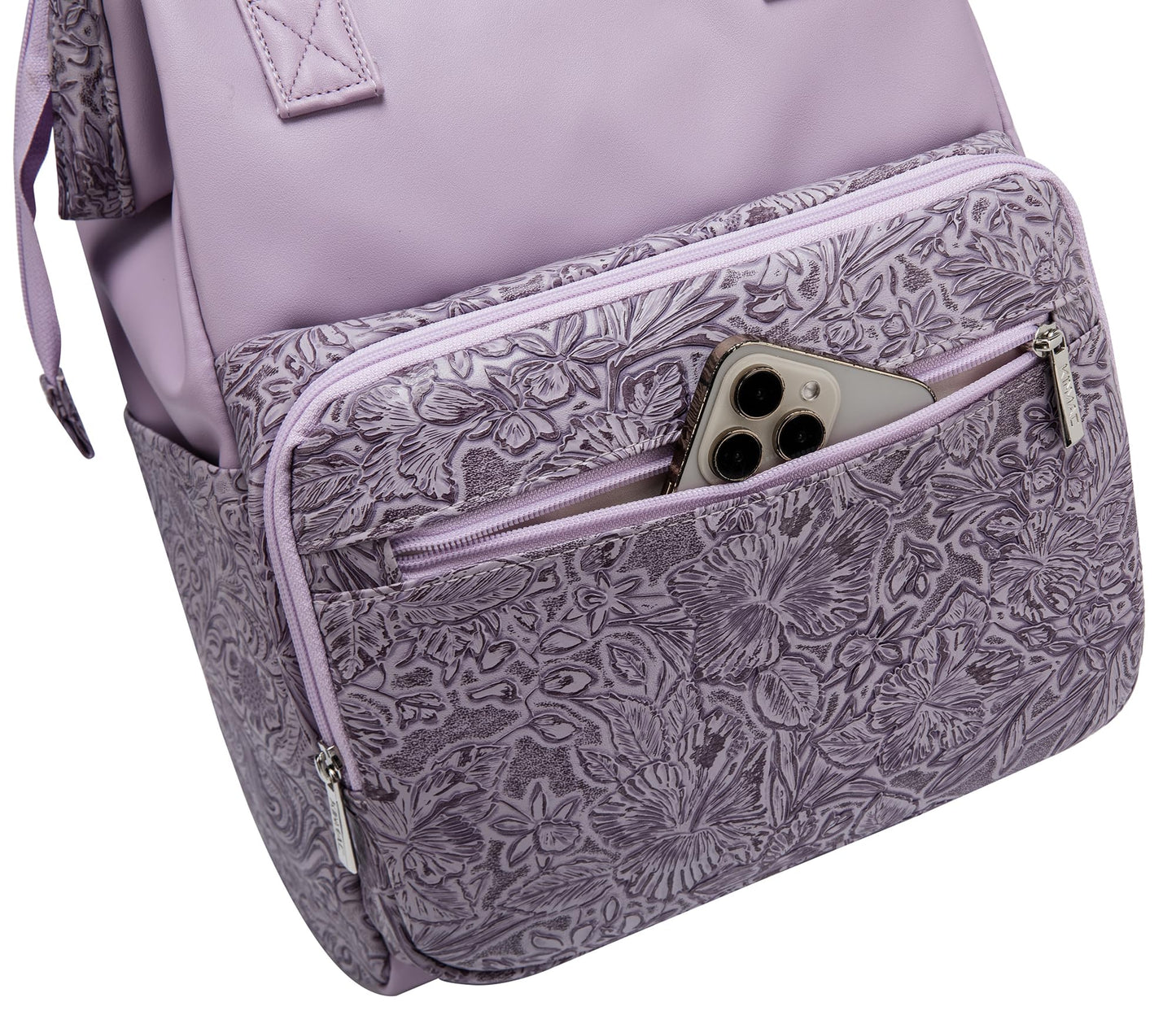 Kinmac Wide Open Style Laptop Backpack for Laptop Up to 15.6 Inch Men Women Travel Outdoor Backpack (Purple Flower PU)