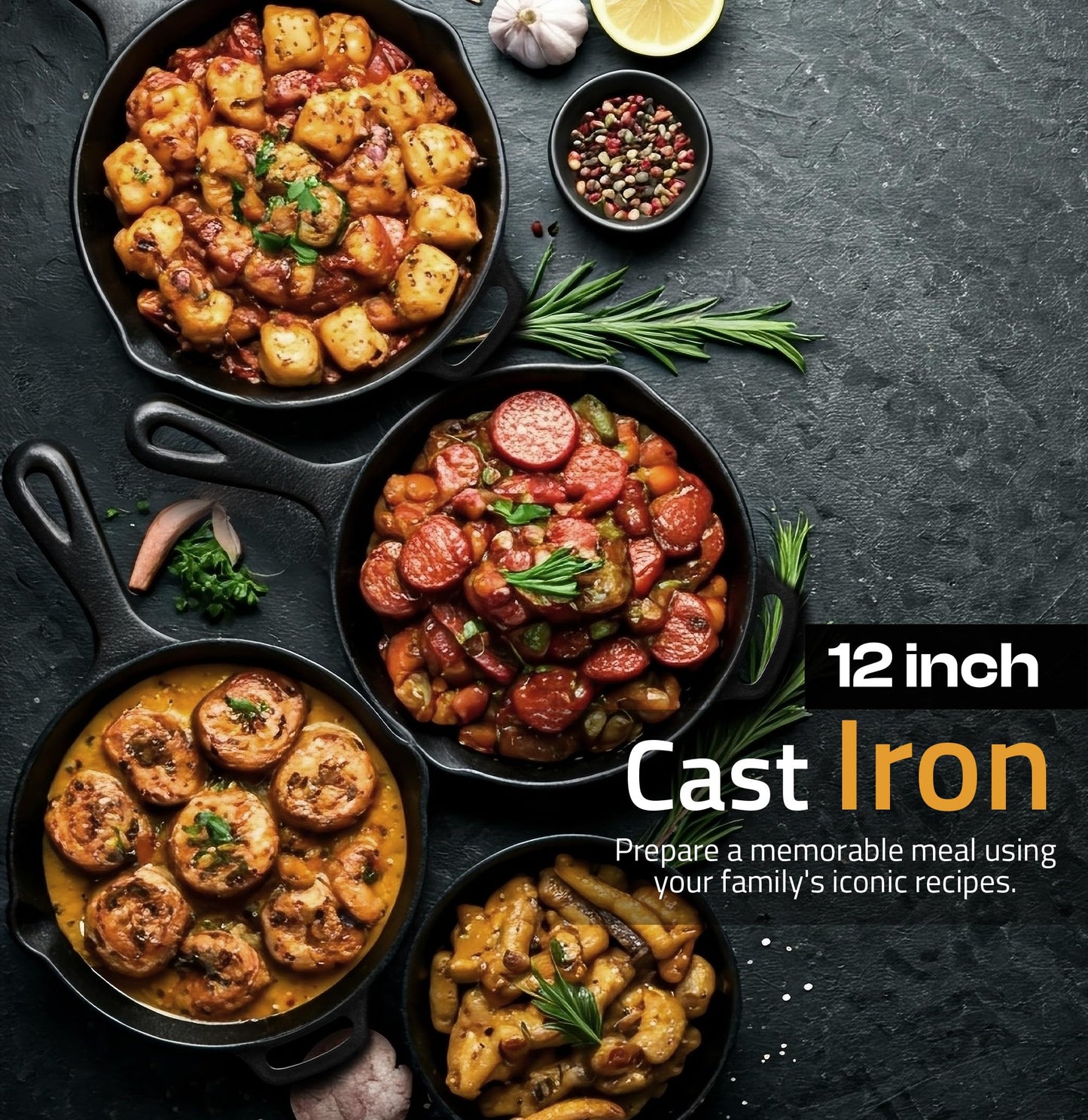 KICHLY Pre-Seasoned Cast Iron Skillet 12 Inch, Safe Grill Cookware for Indoor & Outdoor Use, Chef’s Pan, Cast Iron Pan, Black