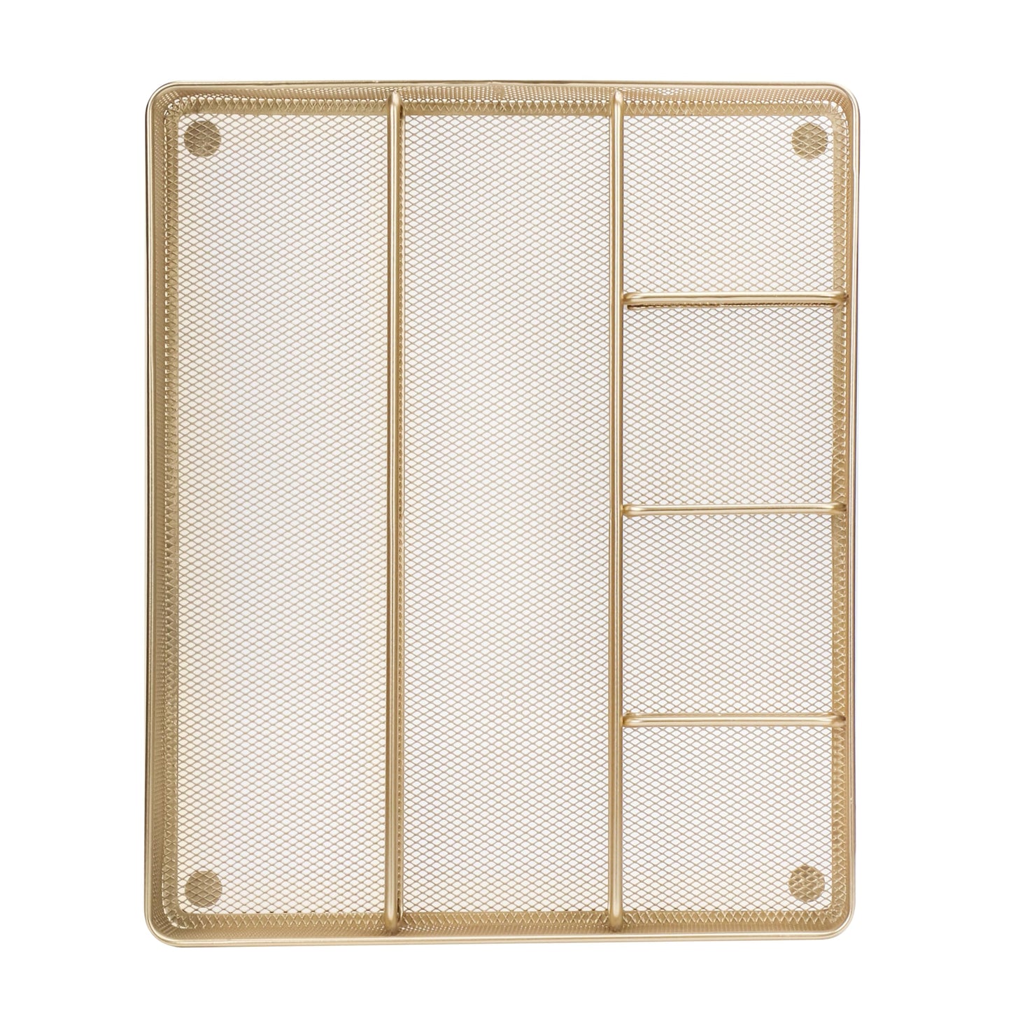 Annova Desk Drawer Organizer/Storage Tray - Metal Mesh with Dividers for Pens, Desktop Accessories, Bathroom, Kitchen, Makeup and Office Supplies (Gold)
