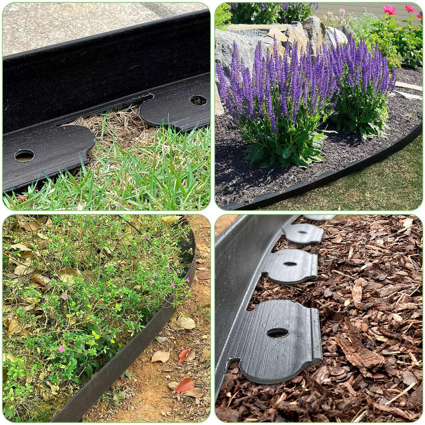 Garden Edging 33FT, 2IN Tall Landscape Edging Borders, Flexible Lawn Edging Kit Plastic Garden Edge Roll with 30pcs Spikes for Flower Beds Surrounds, Paver Edging, Grass, Yard, Black